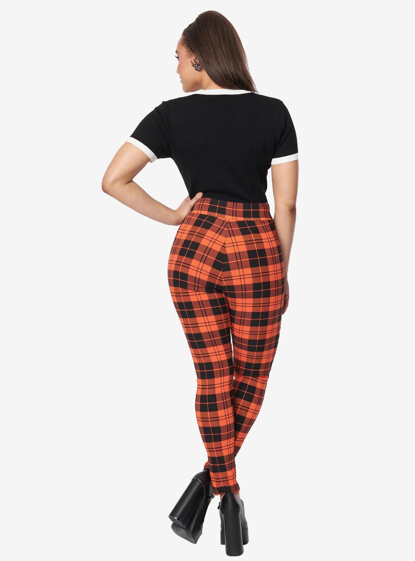 Unique Vintage Orange Plaid Rizzo Cigarette Pants, ORANGE, alternate