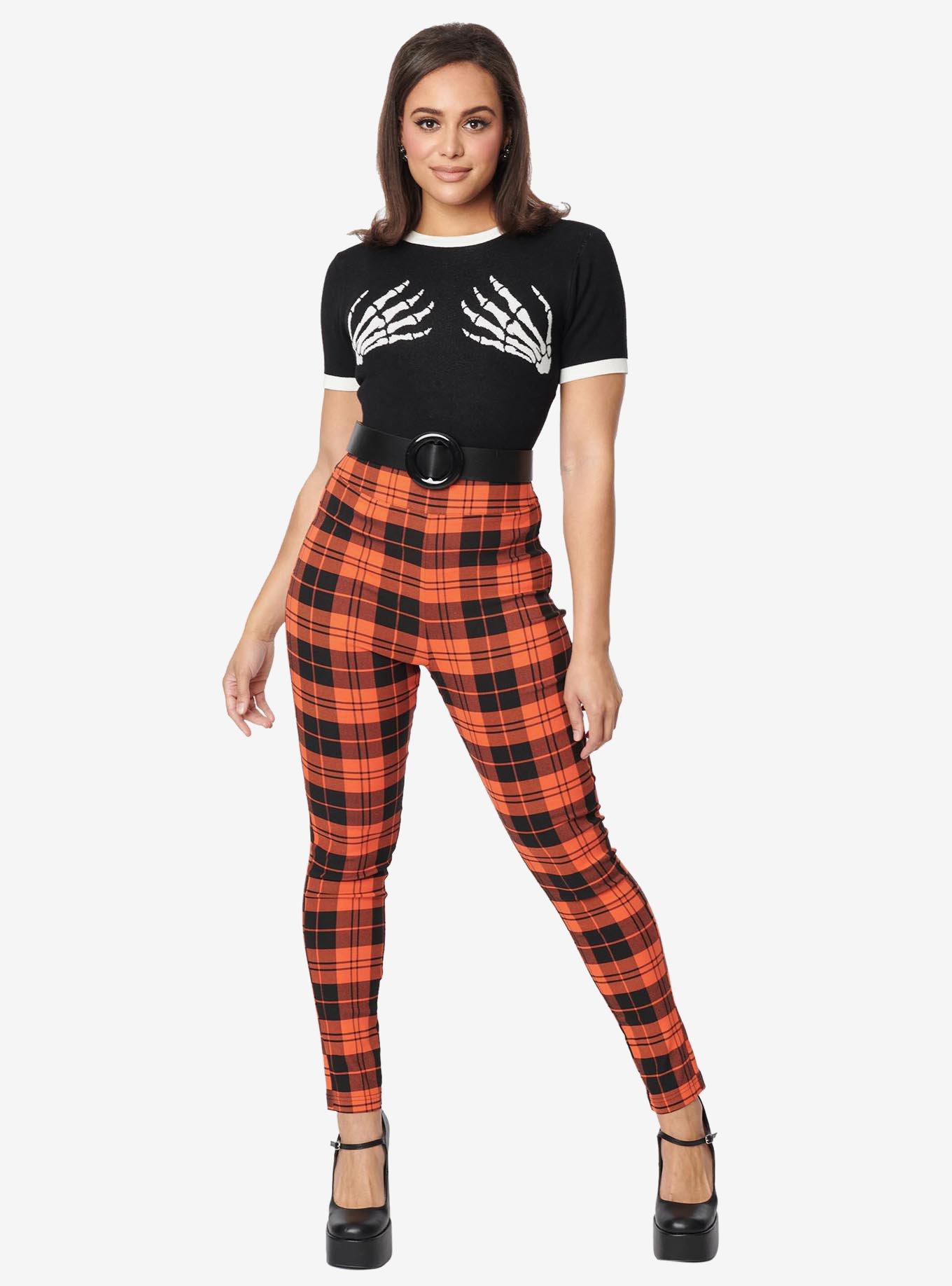 Unique Vintage Orange Plaid Rizzo Cigarette Pants, ORANGE, alternate