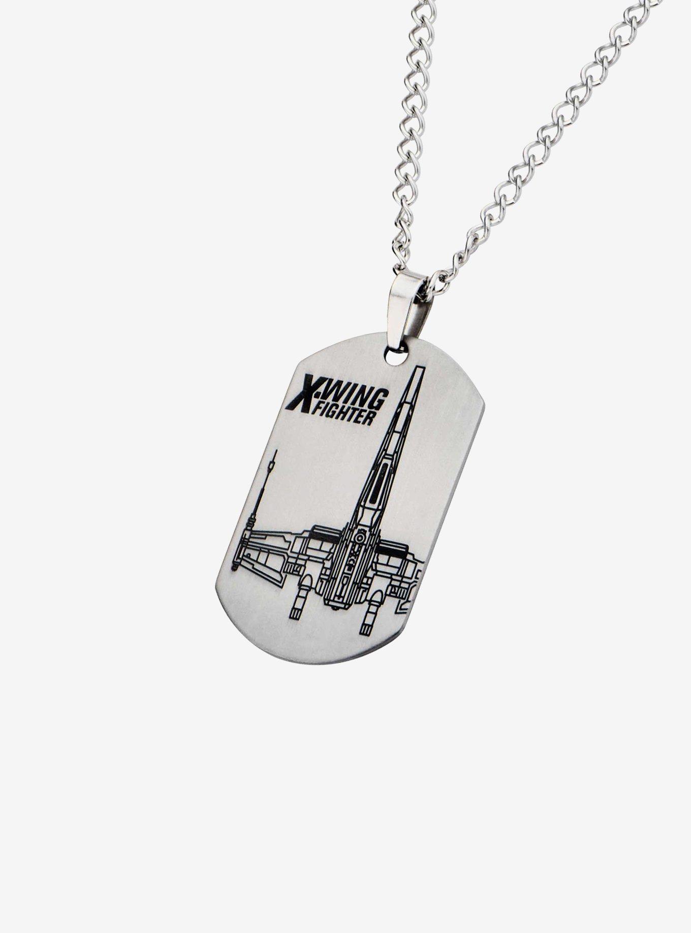 Star Wars Episode 7 X-Wing Fighter Laser Etched Dog Tag Pendant Necklace, , hi-res