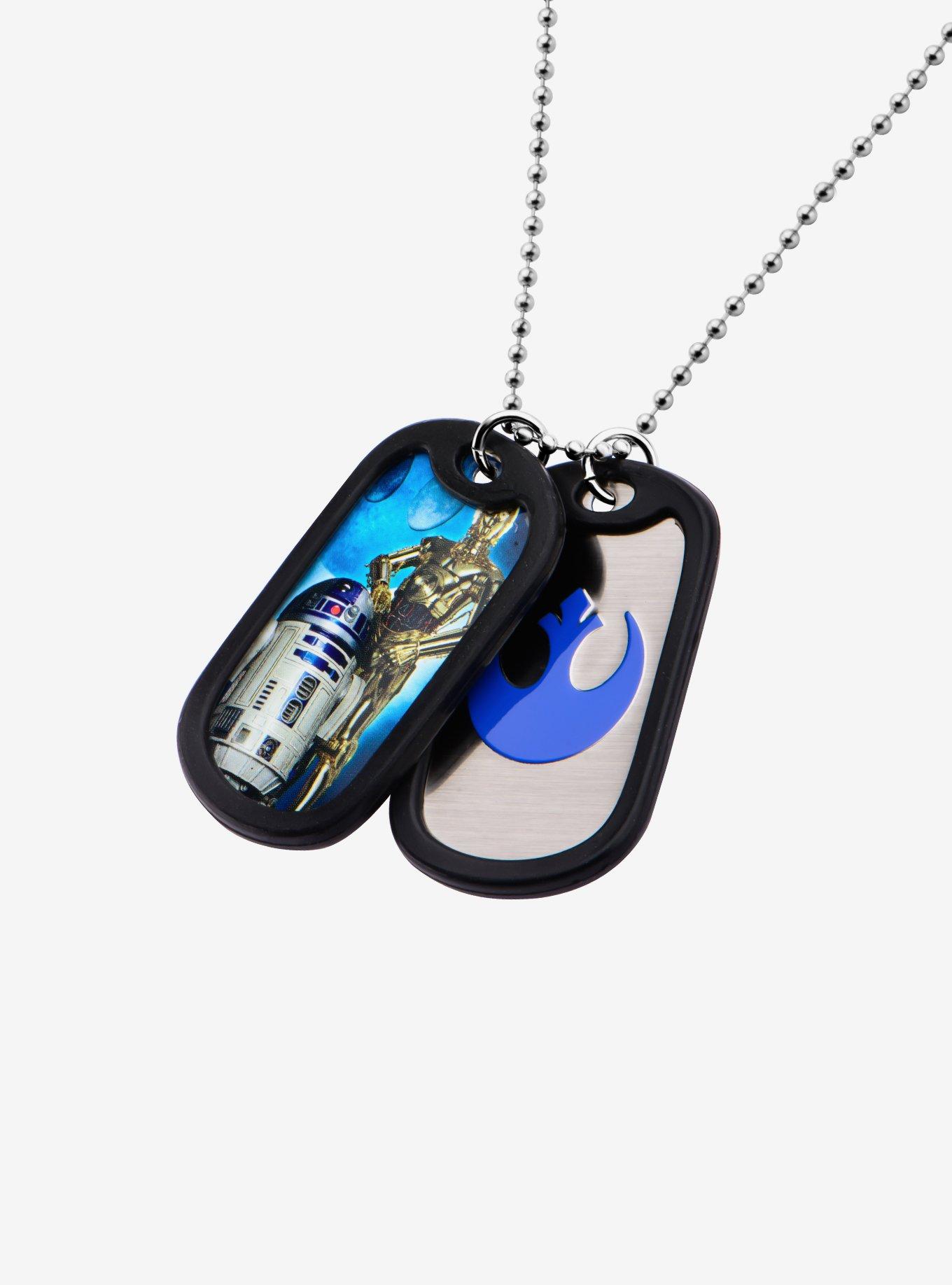 Star Wars R2-D2 and C-3PO Rubber Silencer Double Dog Tag Pendant Necklace, , hi-res