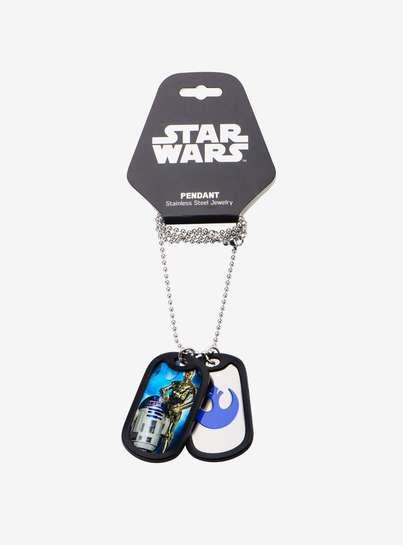 Star Wars R2-D2 and C-3PO Rubber Silencer Double Dog Tag Pendant Necklace, , alternate