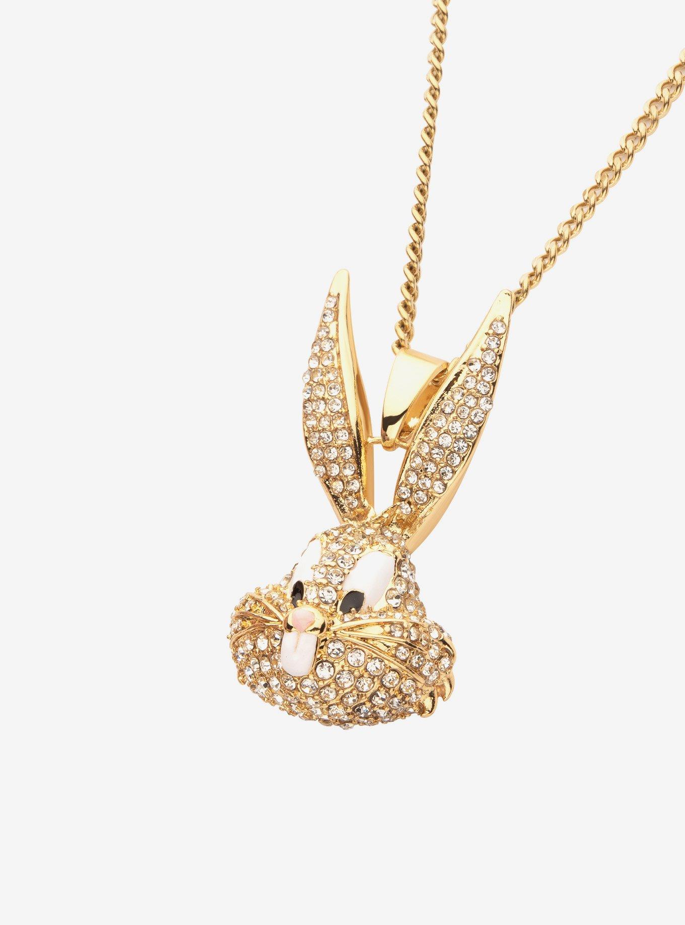 Looney Tunes Bugs Bunny Crystal Gold Plated Bling Pendant Necklace, , hi-res