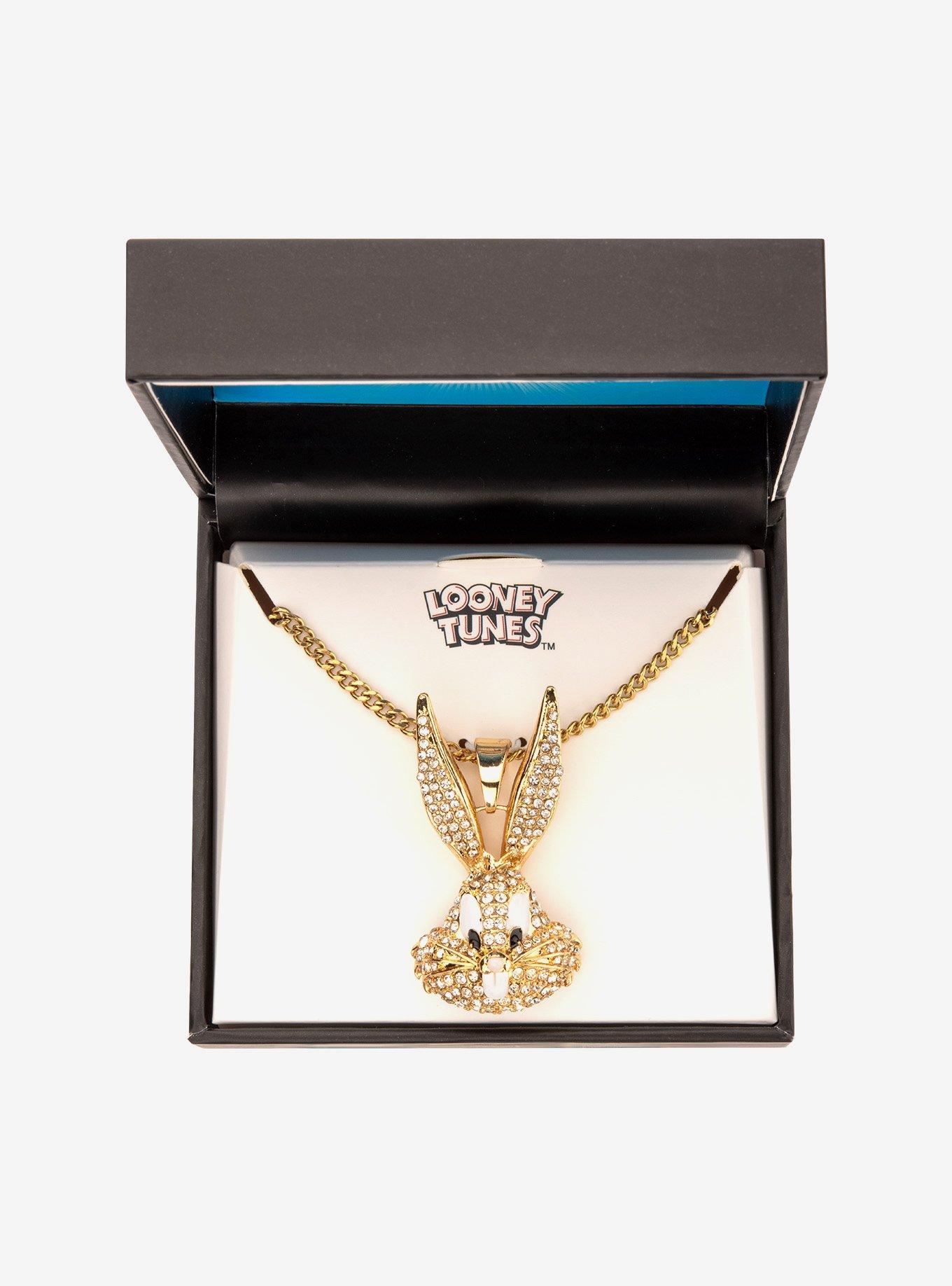 Looney Tunes Bugs Bunny Crystal Gold Plated Bling Pendant Necklace, , alternate