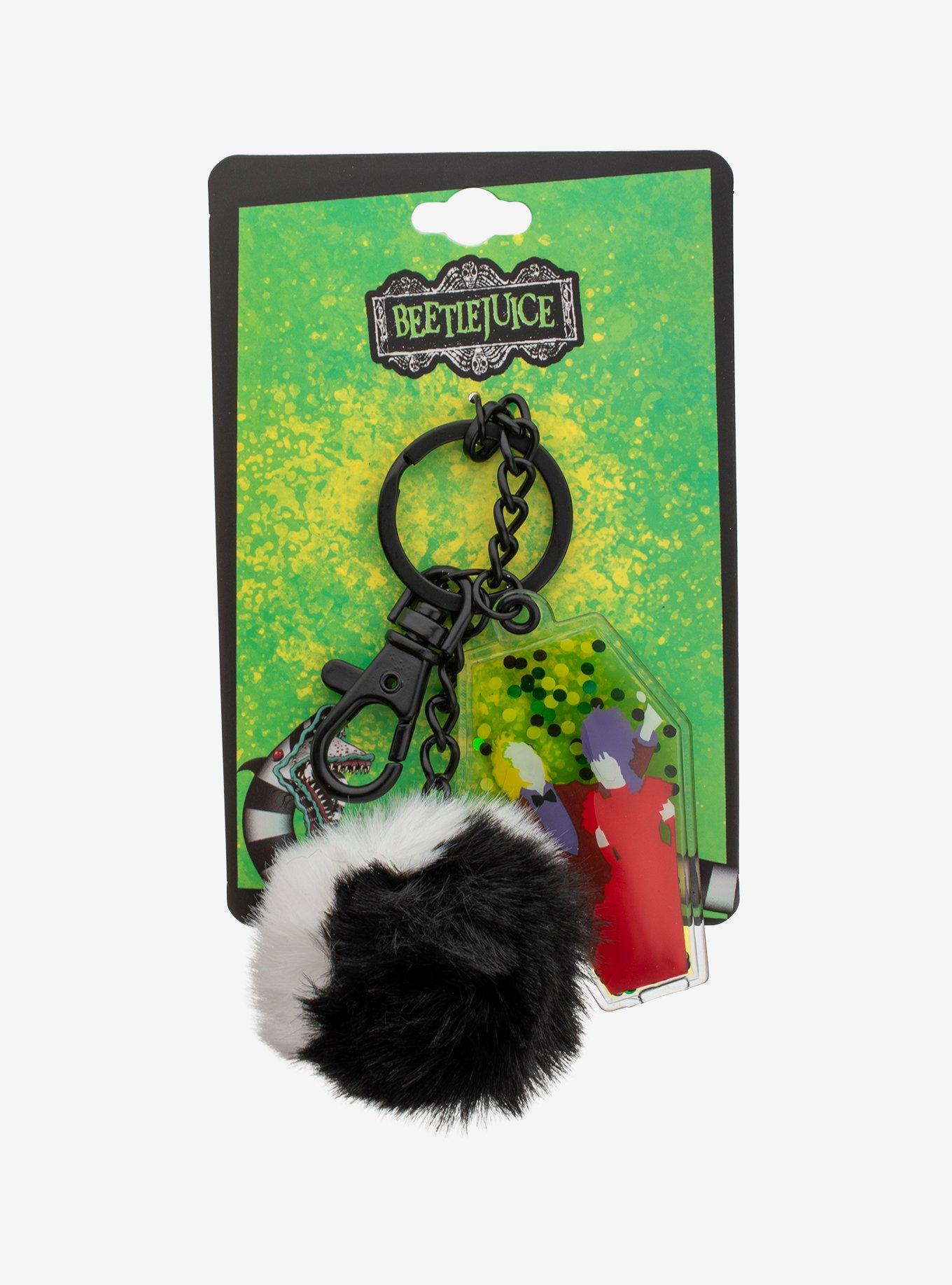 Beetlejuice Squish Glitter Pompom Key Chain