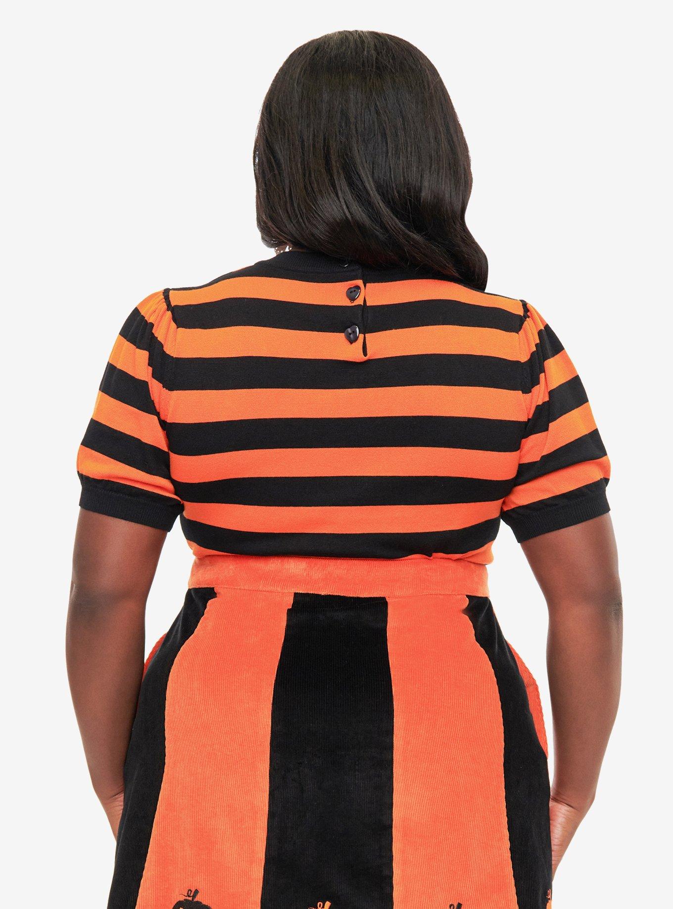 Smak Parlour Plus Size 1950s Black and Orange Stripe Heart Sweater, , hi-res