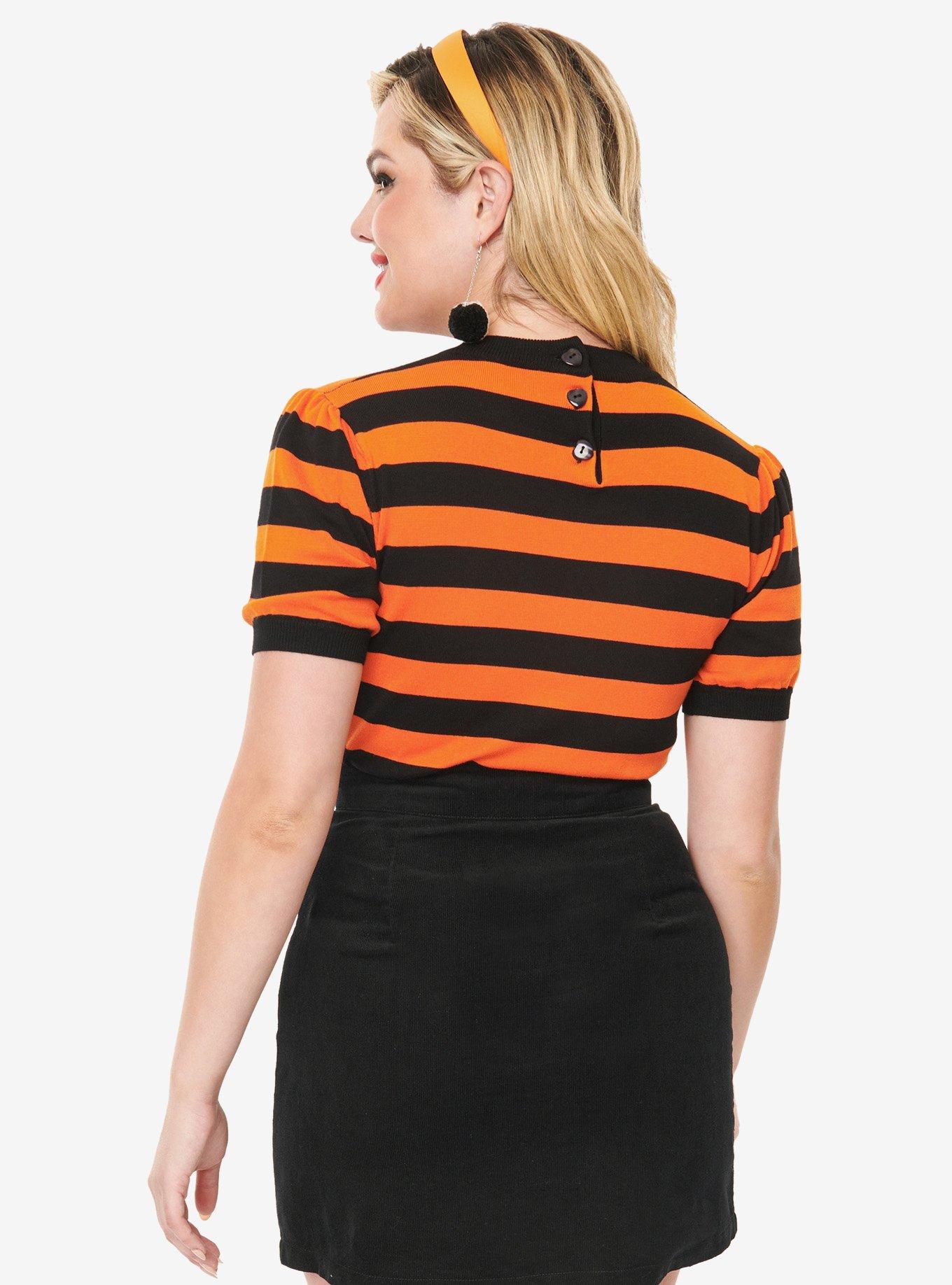 Smak Parlour 1950s Black and Orange Stripe Heart Sweater, BLACK, alternate