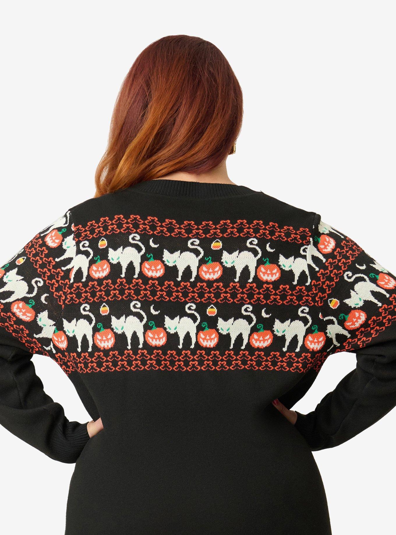 Unique Vintage Plus Size Halloween Cat Cardigan W/Set in Sleeve, , hi-res