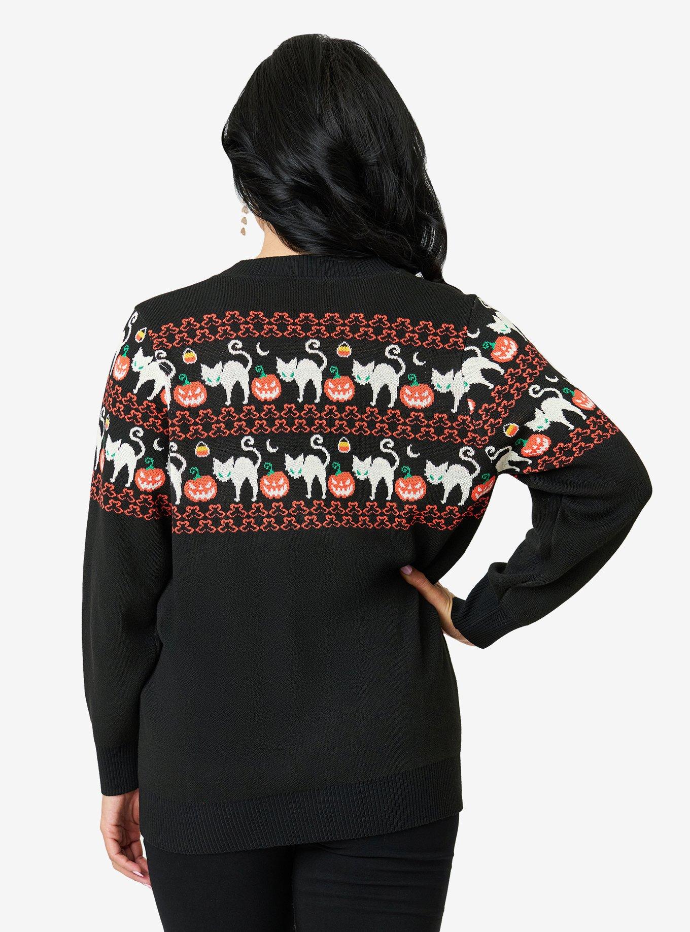 Unique Vintage Halloween Cat Cardigan W/Set in Sleeve, , hi-res