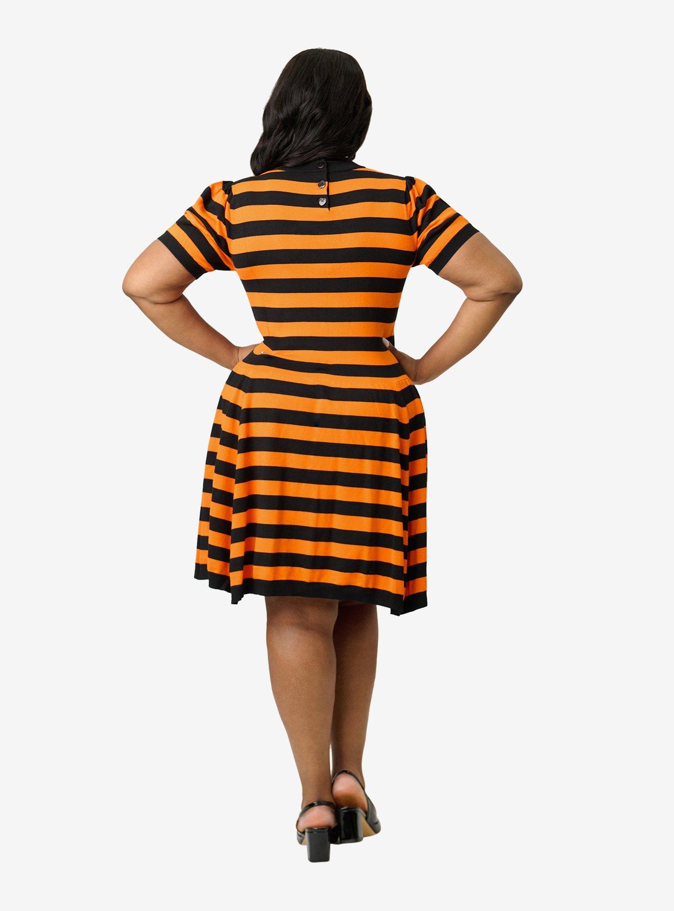 Smak Parlour Plus Size Orange/Black Sweater Dress W/Heart Cutout, , hi-res