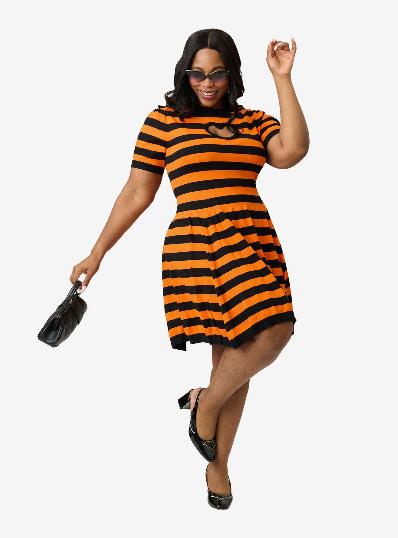 Smak Parlour Plus Size Orange/Black Sweater Dress W/Heart Cutout, ORANGE, alternate