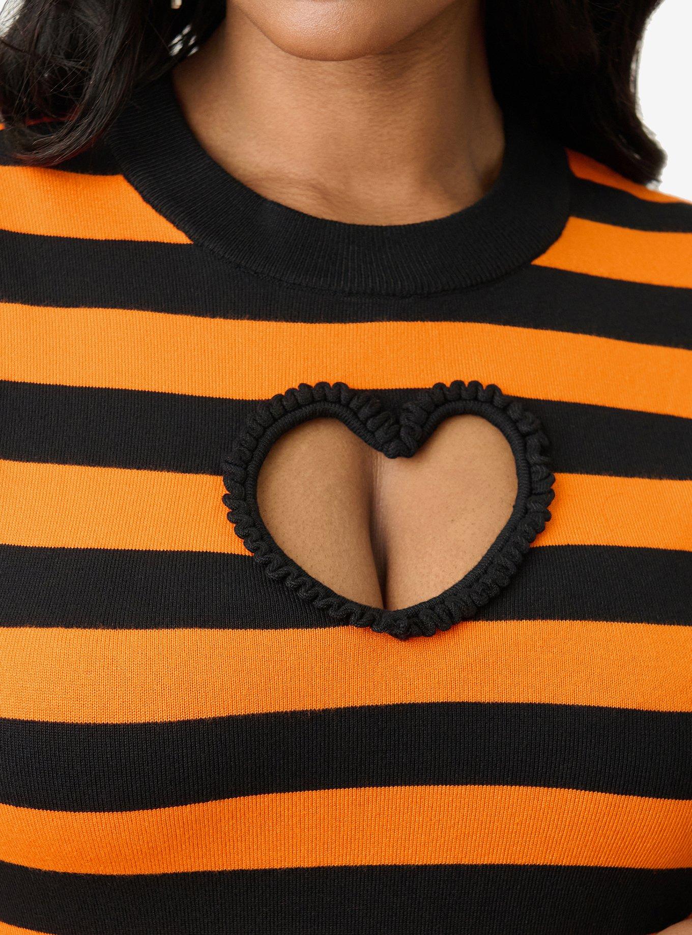 Smak Parlour Plus Size Orange/Black Sweater Dress W/Heart Cutout, ORANGE, alternate