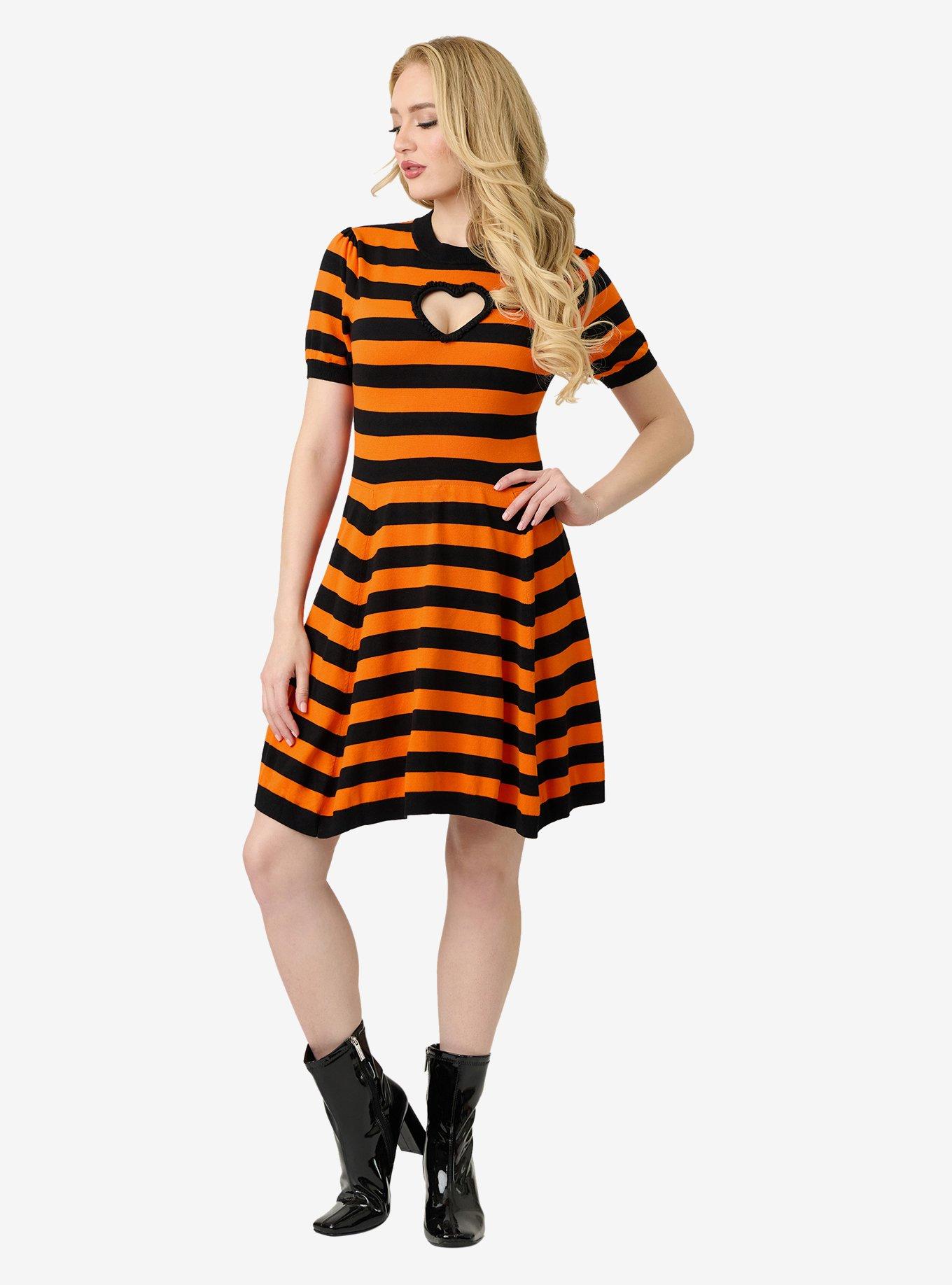 Smak Parlour Orange/Black Sweater Dress W/Heart Cutout, ORANGE, alternate