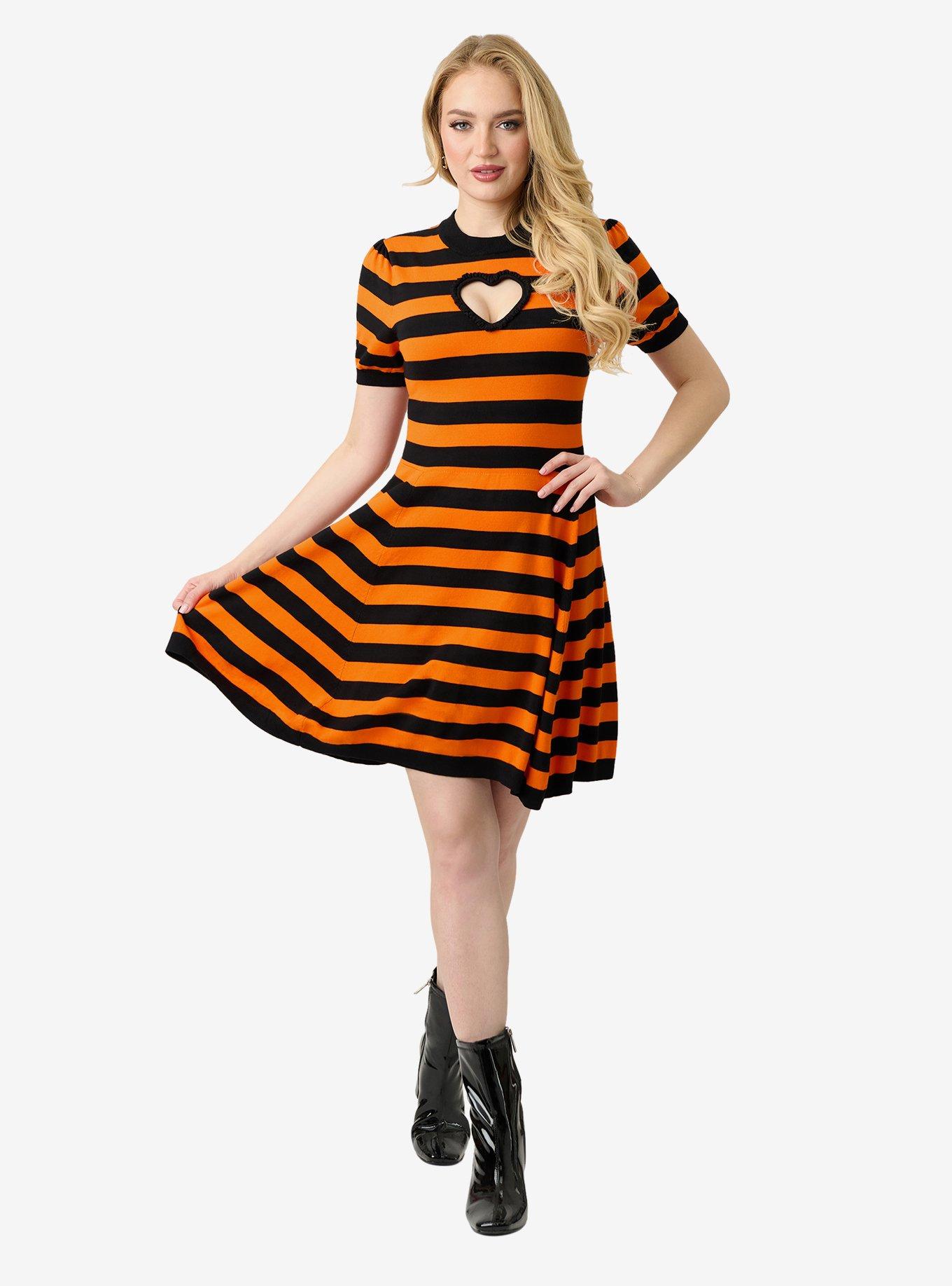 Smak Parlour Orange/Black Sweater Dress W/Heart Cutout, ORANGE, alternate