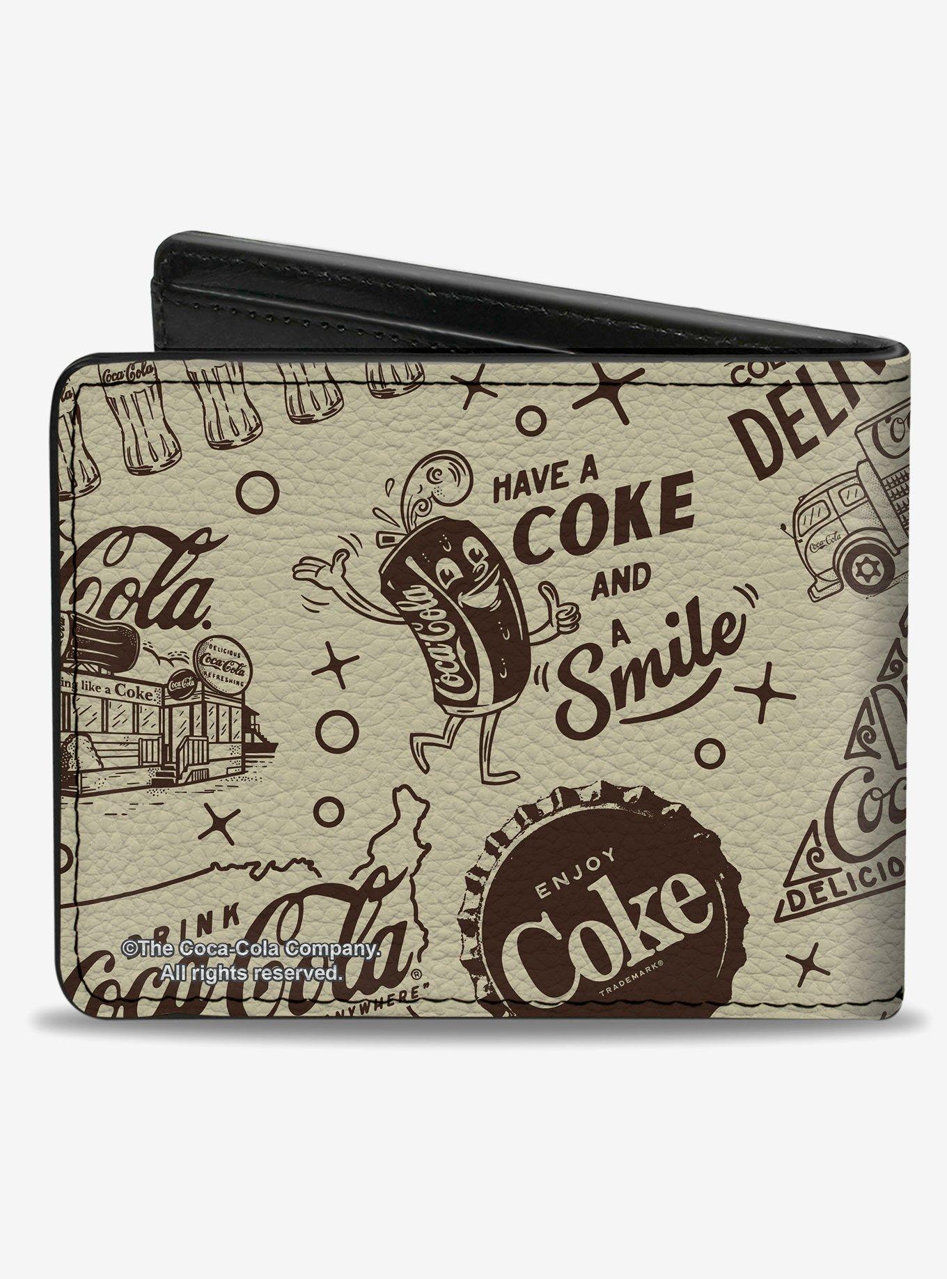 Coca-Cola Vintage Coca Cola Have a Coke and Smile Icons Collage Beige Bifold Wallet, , hi-res