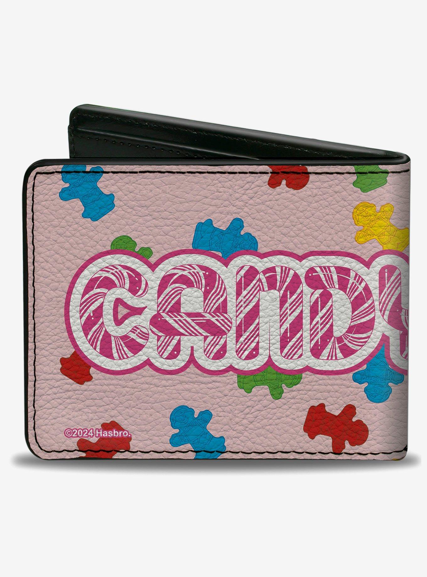 Candyland Logo and Gingerbread Token Icons Scattered Pink Bifold Wallet, , hi-res