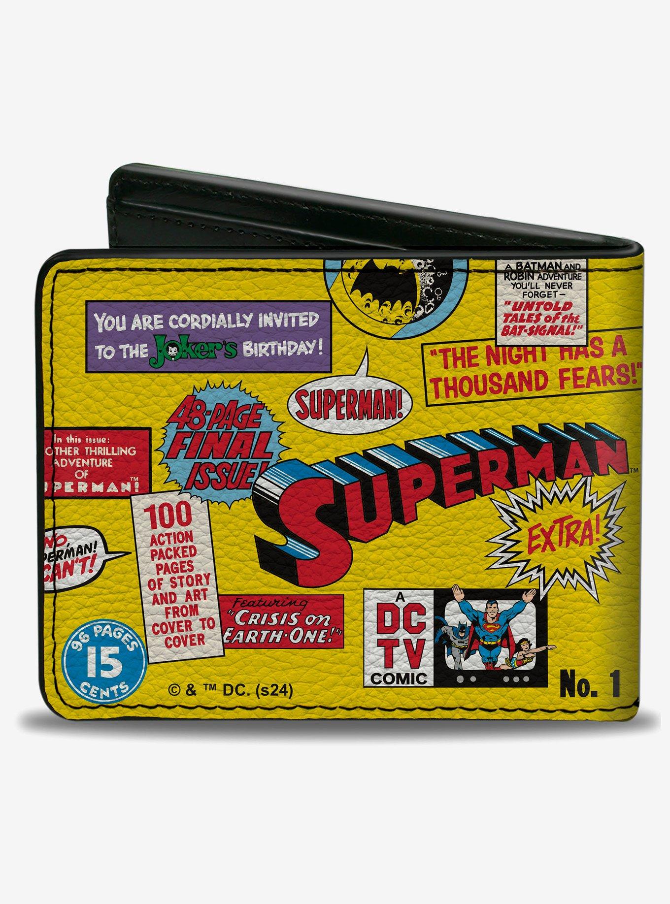 DC Comics Justice League Vintage Superhero Anniversary Collage Bifold Wallet, , hi-res