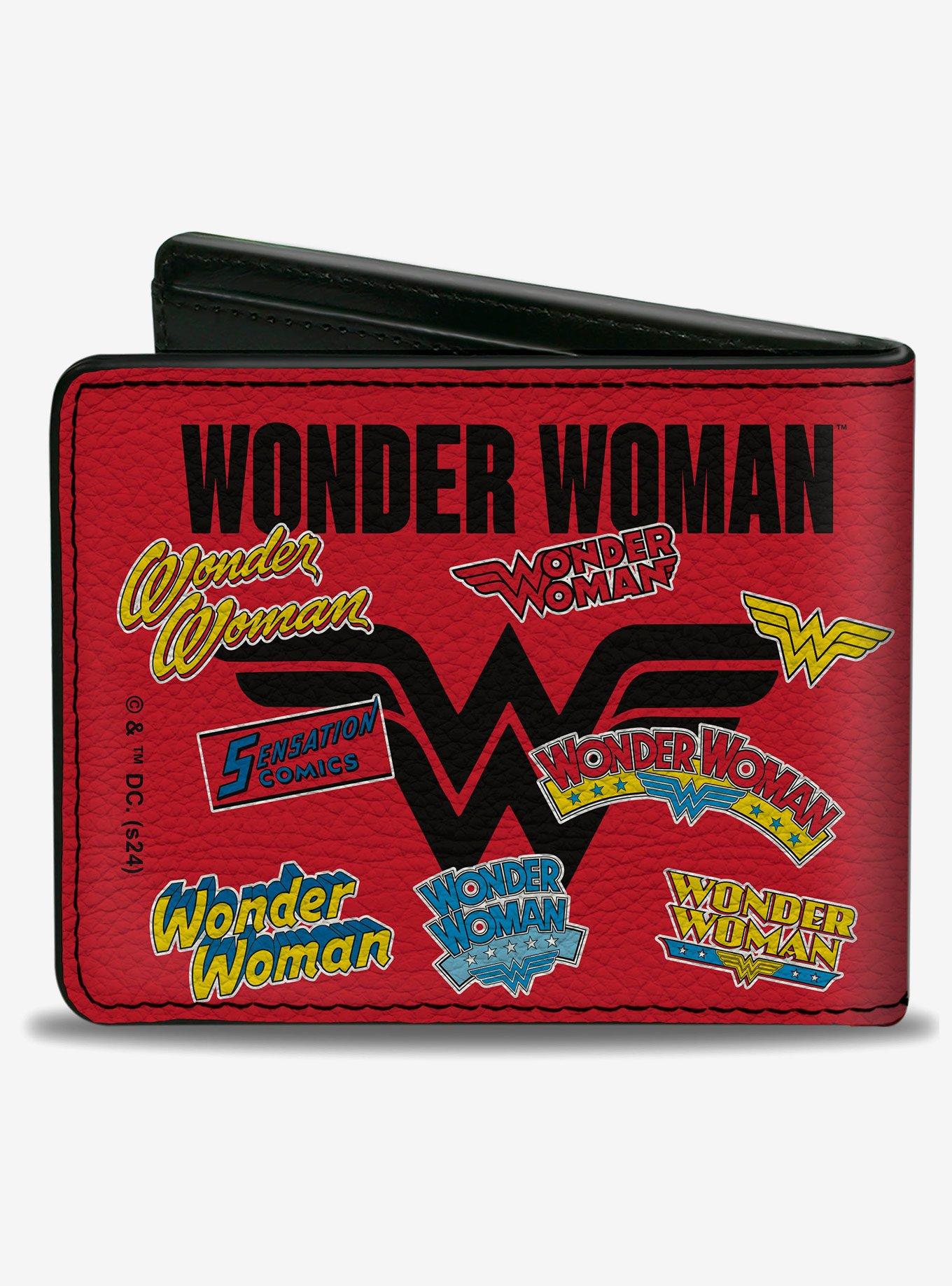 DC Comics Wonder Woman Anniversary Logos Collage Bifold Wallet, , hi-res