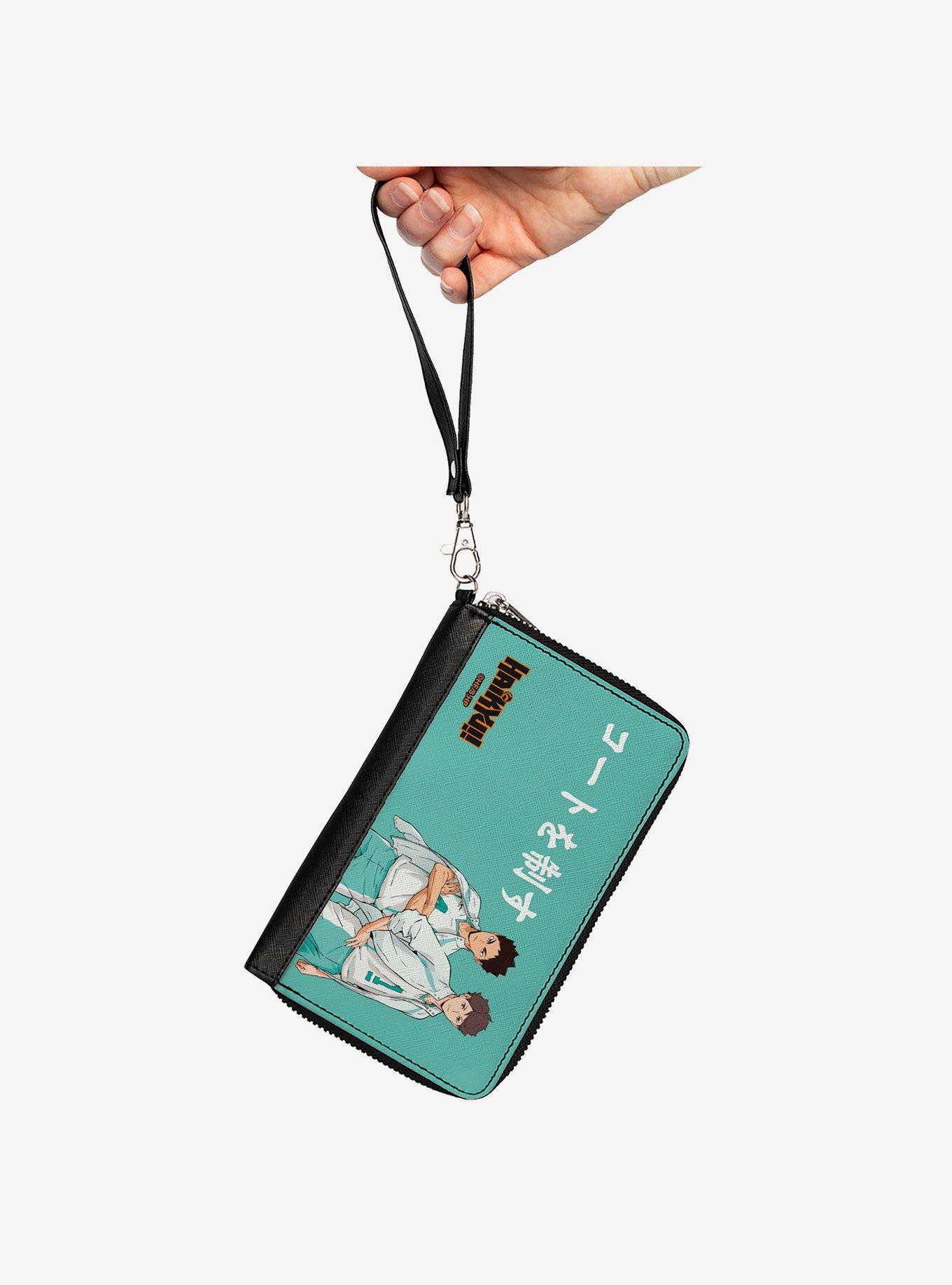 Haikyu!! Aoba Johsai High Ikawa and Iwaizumi Pose Turquoise Zip Around Wallet, , hi-res