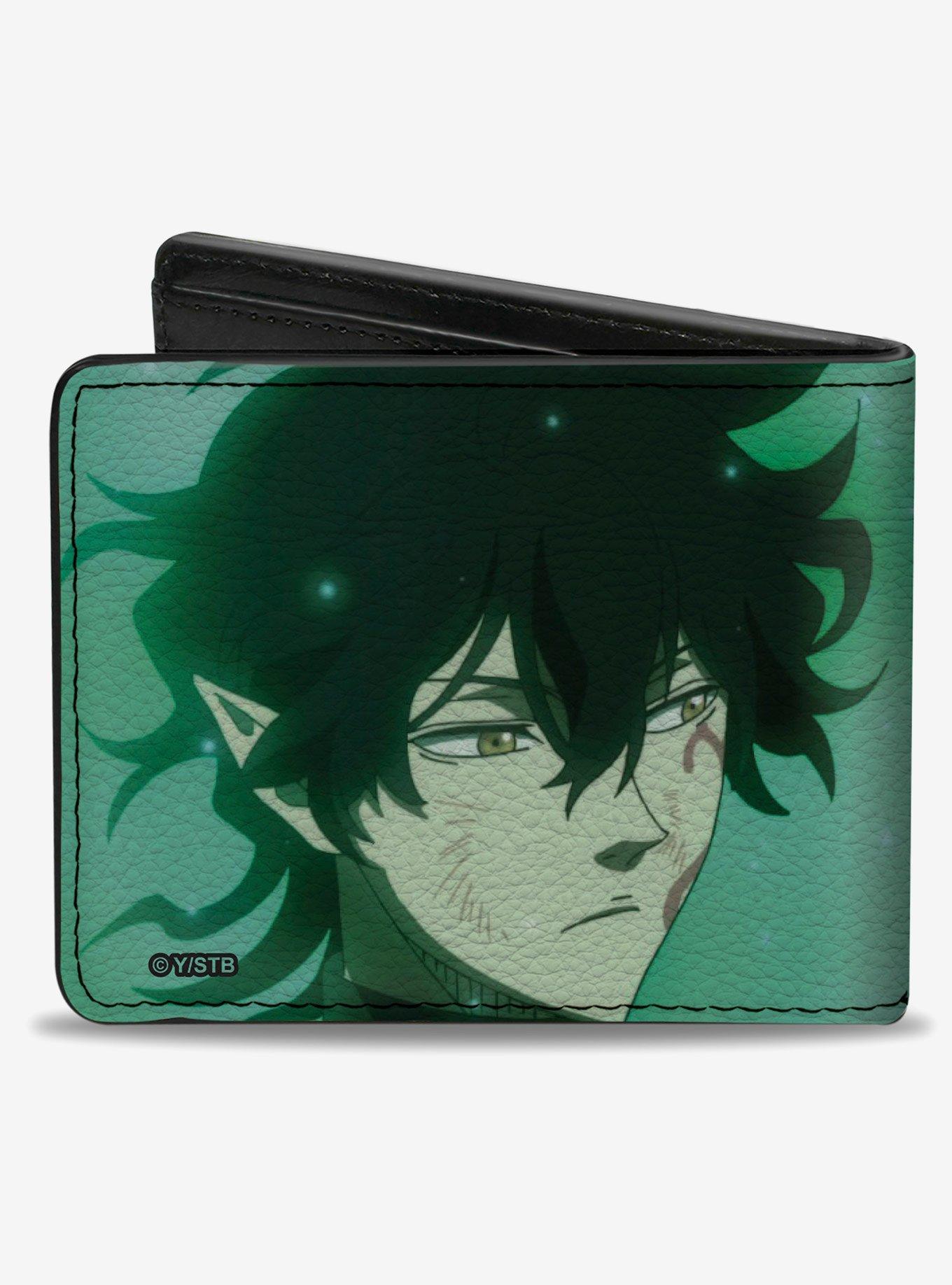 Black Clover Yuno Grinberryall and Sylph Pose with Logo Green Bifold Wallet