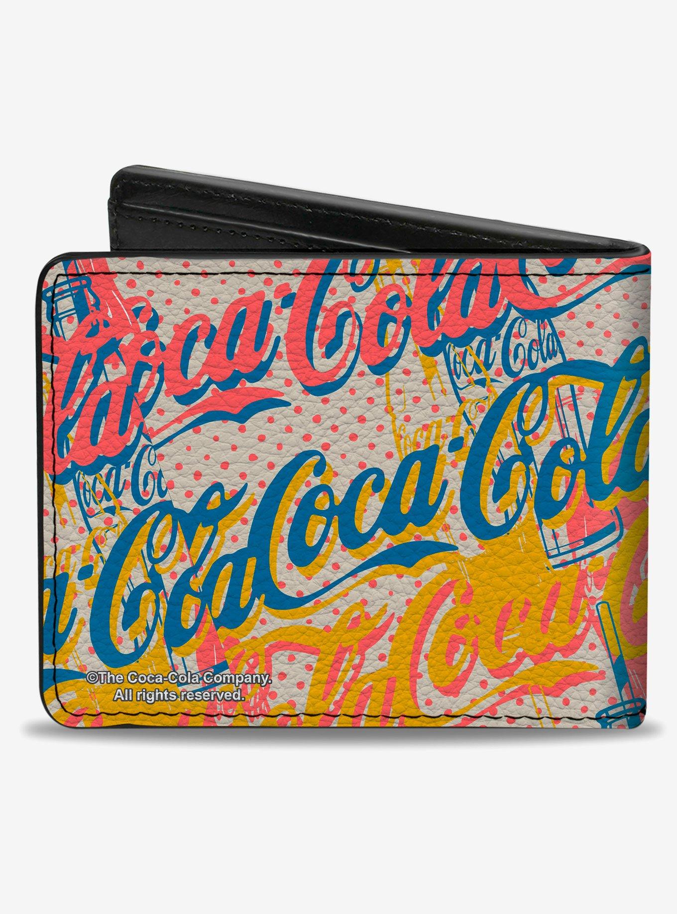 Coca-Cola Script Logo Stacked Pop Art Multi Pastel Bifold Wallet, , hi-res