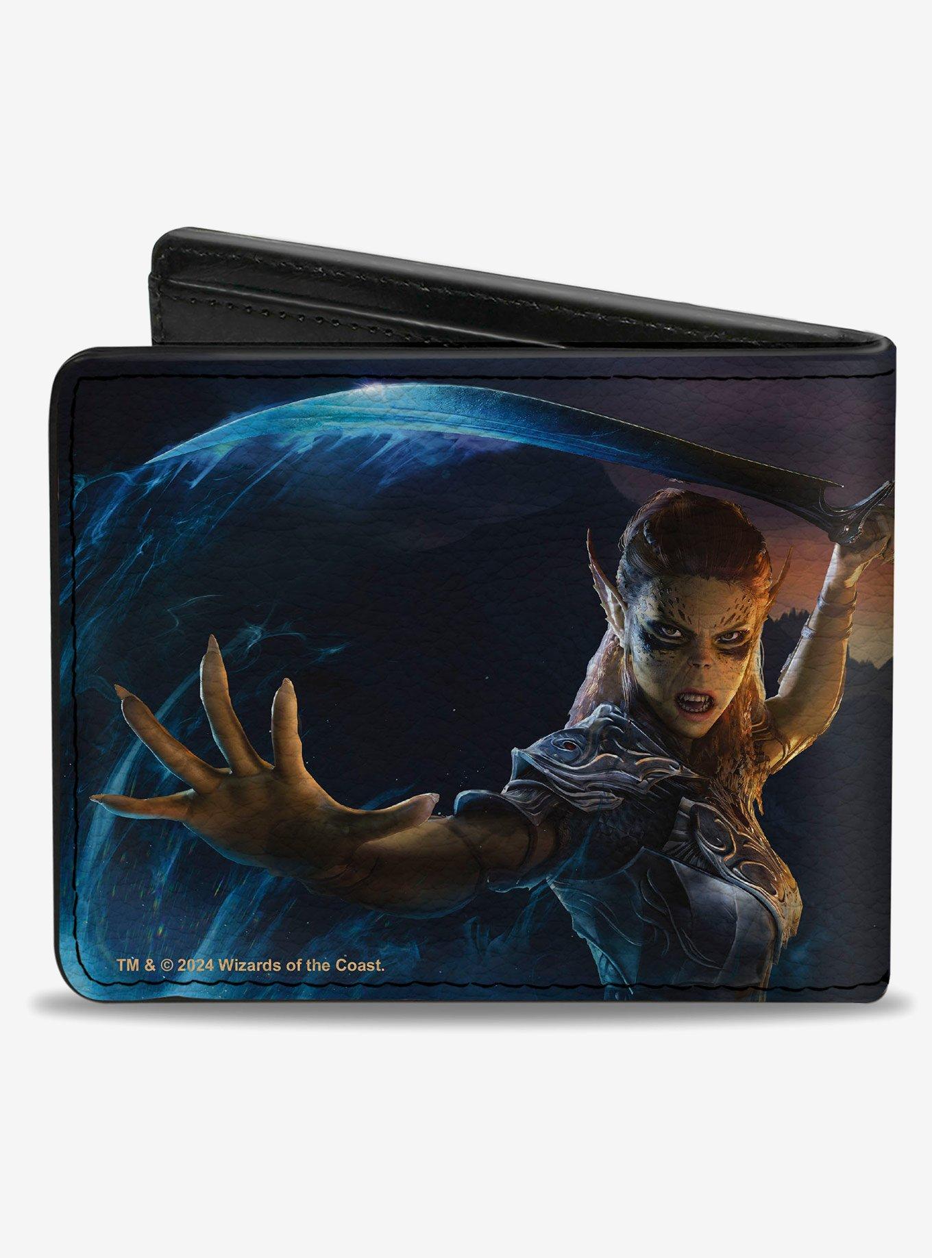 Baldur's Gate 3 Lae'Zel Sword Pose Scene and Title Logo Bifold Wallet, , hi-res