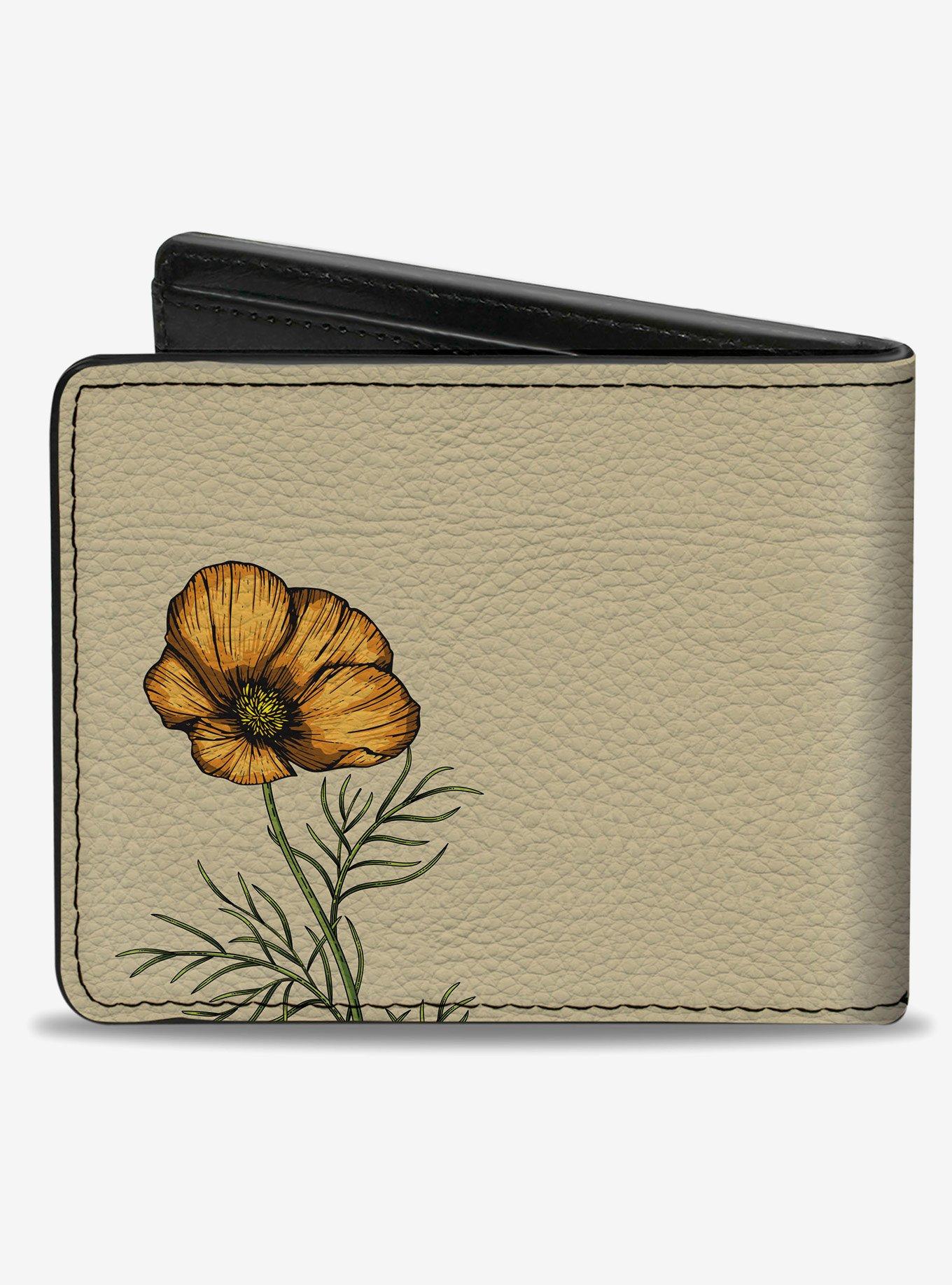 California Poppy and Script Beige Bifold Wallet, , hi-res