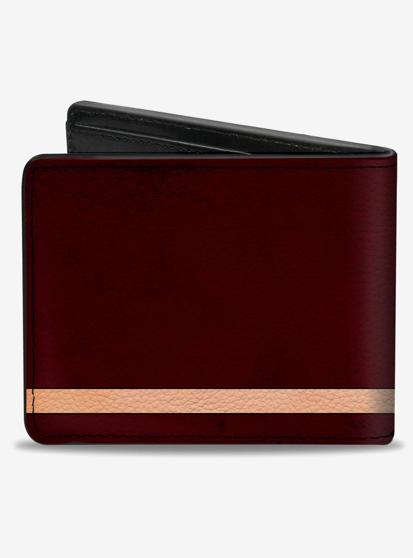 Cali Bear Silhouette with Trees Stripe Burgundy Tan Bifold Wallet, , hi-res