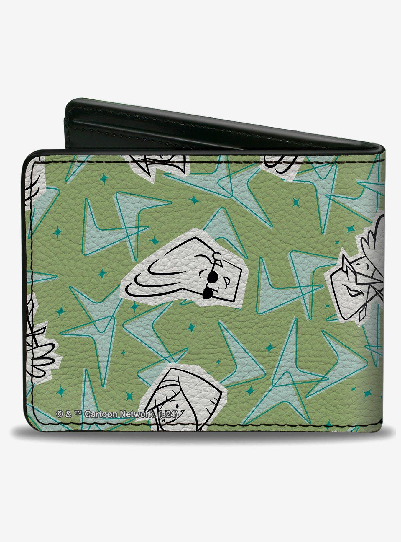 Johnny Bravo Little Suzy and Bunny Bravo Faces Collage Greens Bifold Wallet