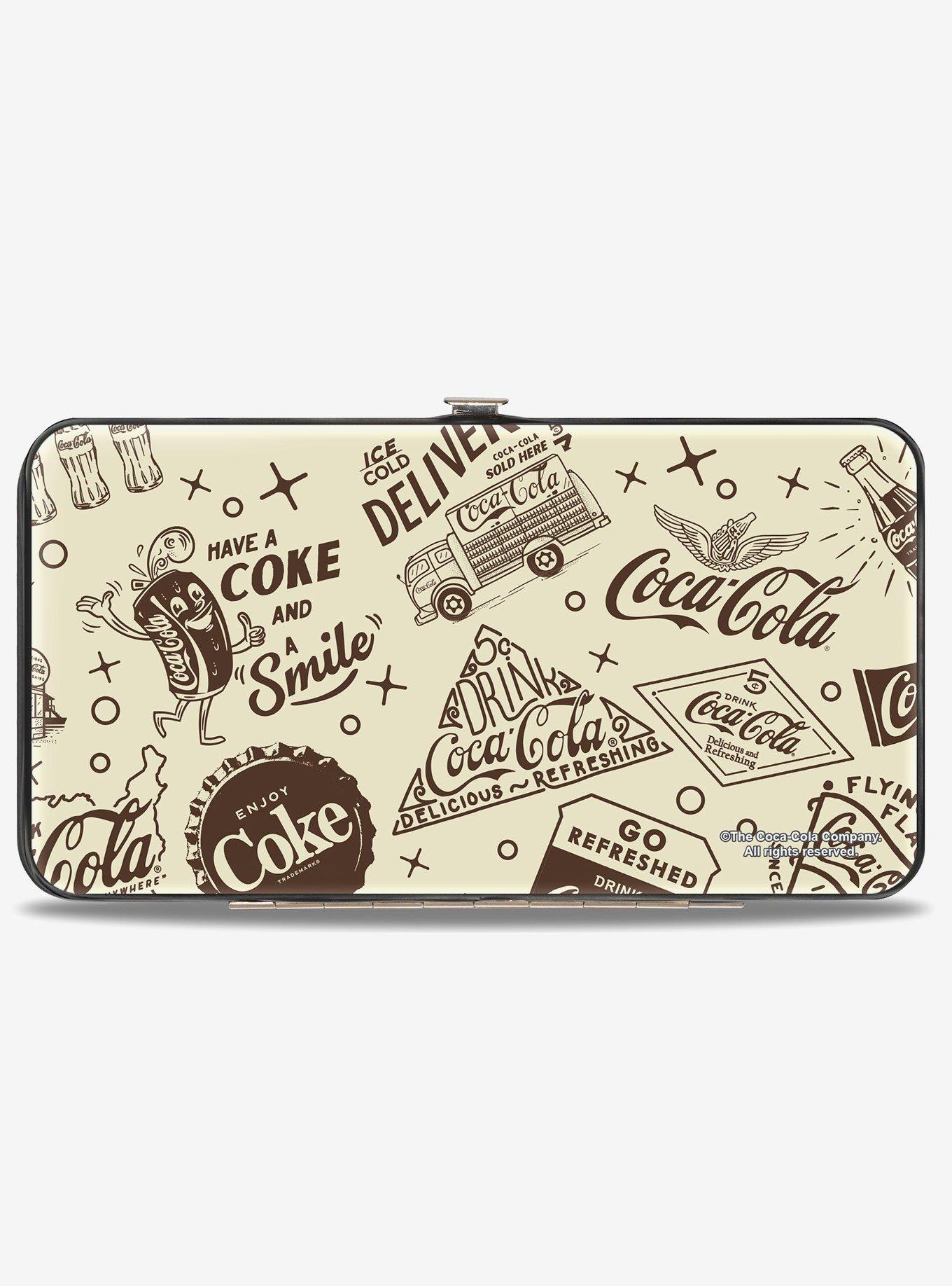 Coca-Cola Vintage Coca Cola Have a Coke and Smile Icons Collage Beige Hinged Wallet, , hi-res
