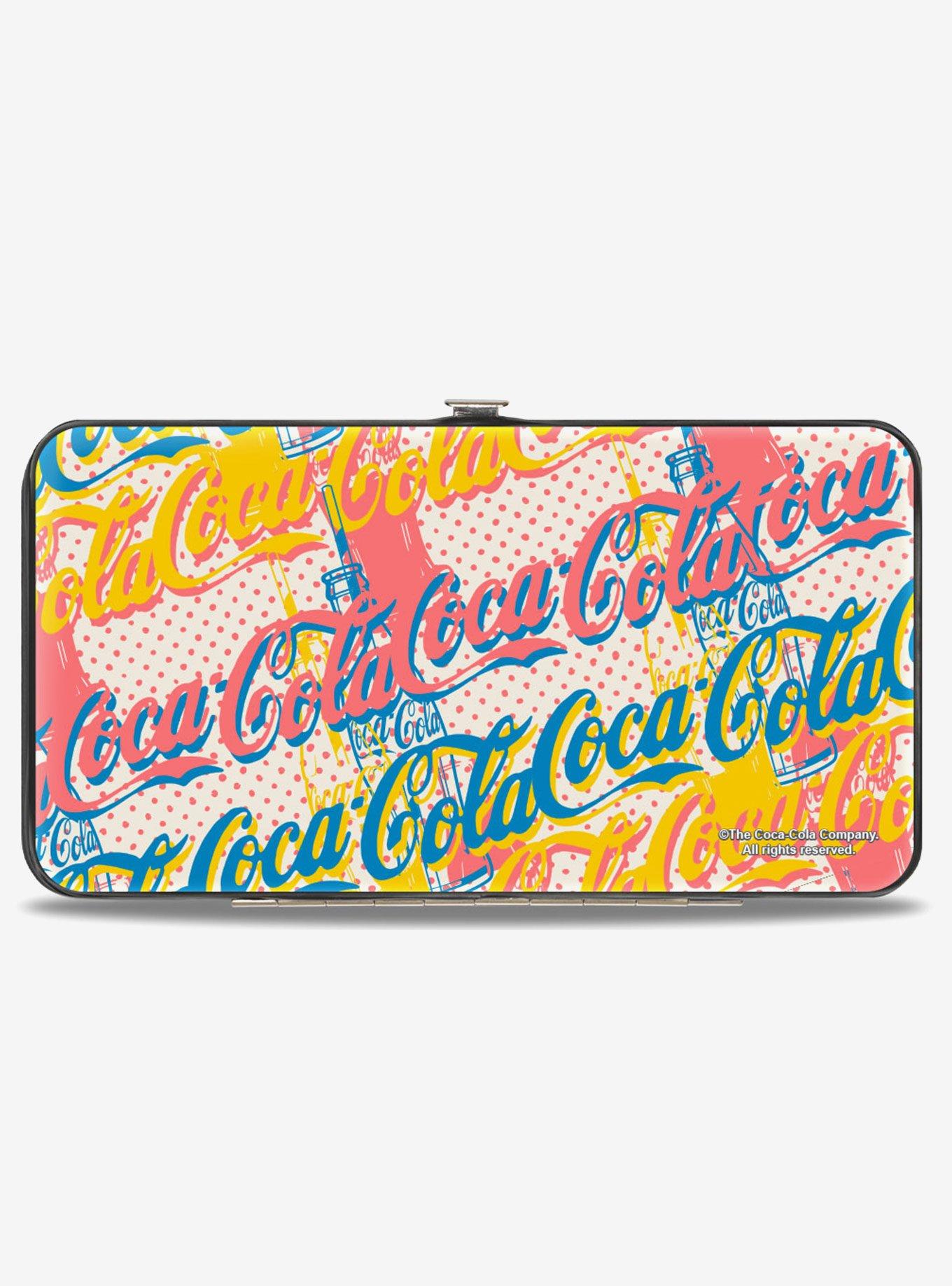 Coca-Cola Script Logo Stacked Pop Art Multi Pastel Hinged Wallet
