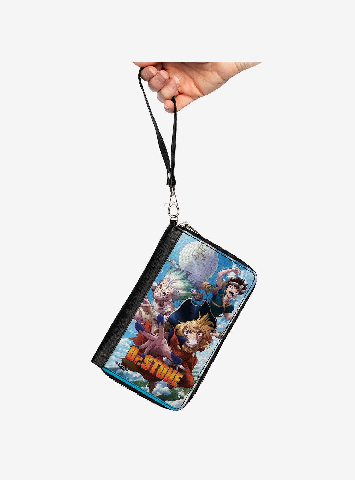 Dr. Stone Three Character Group Pose and Title Logo Zip Around Wallet, , hi-res