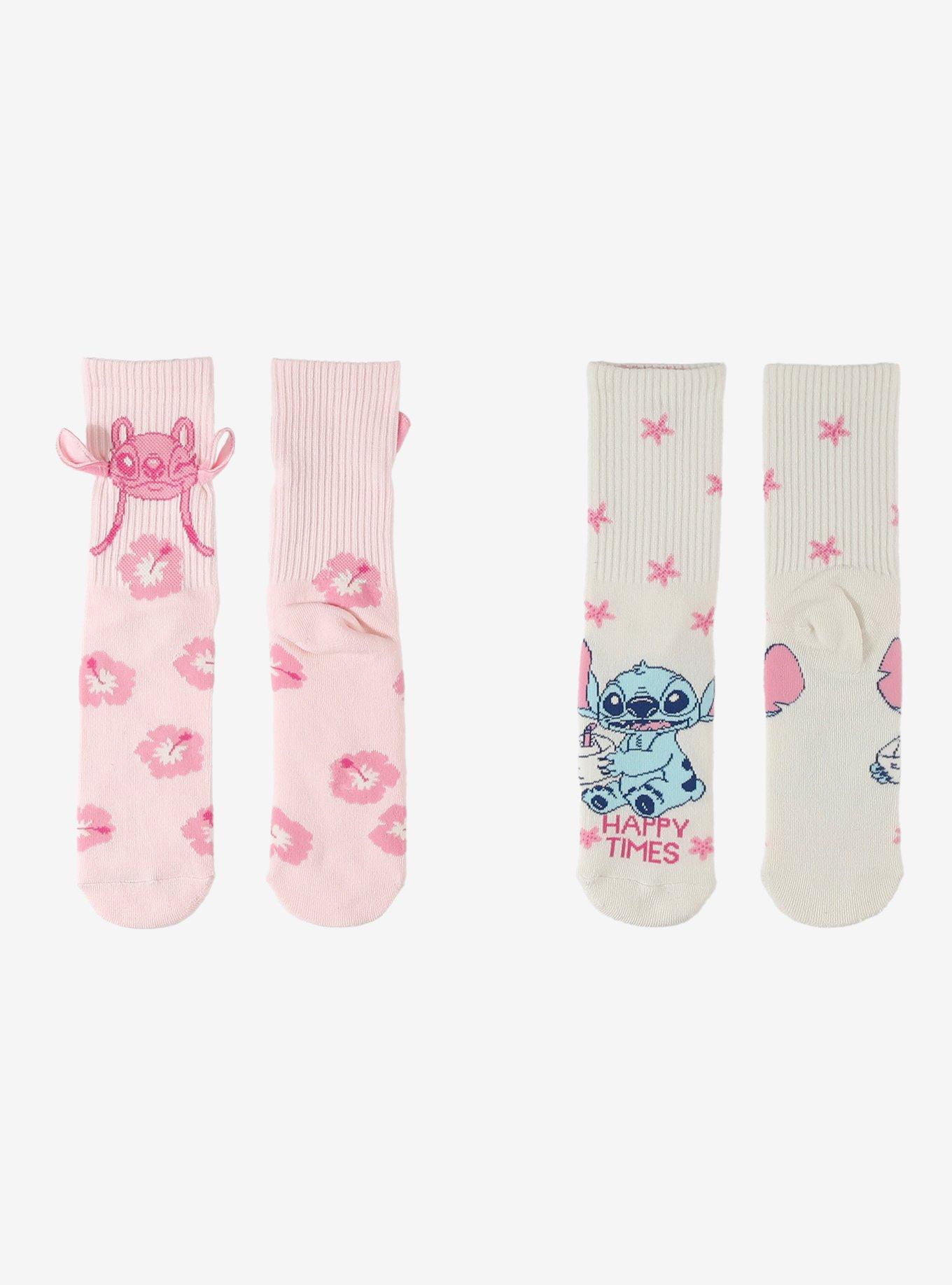 Disney Stitch Angel Pink Plush Crew Socks 2 Pair, , hi-res