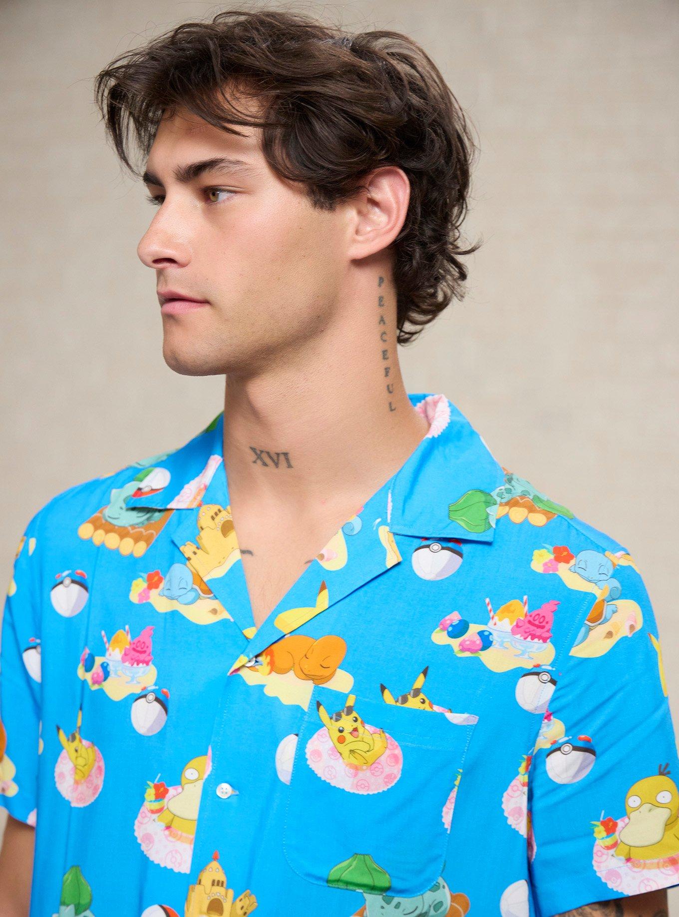 Pok&eacute;mon Beach Day Allover Print Woven Button-Up &mdash; BoxLunch Exclusive, BLUE, alternate - view 4
