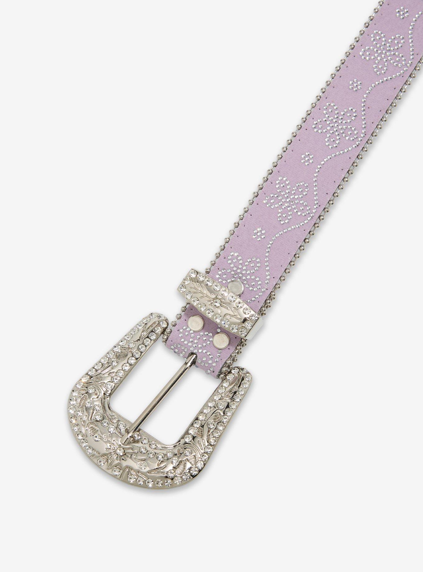 Lavender Floral Rhinestone Western Belt, , hi-res