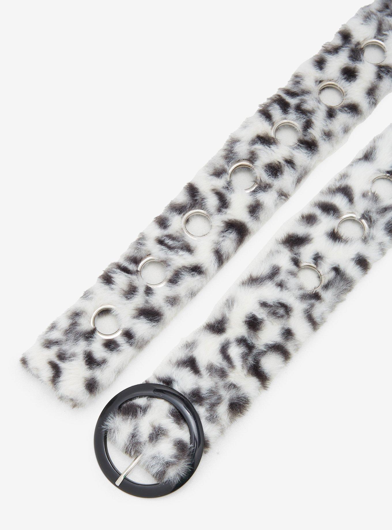 Black & White Cheetah Print Faux Fur Grommet Belt, , hi-res