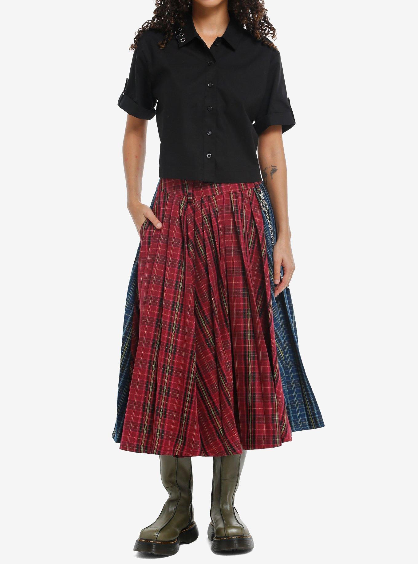 Social Collision Grommet Hardware Girls Crop Woven Button-Up, , hi-res