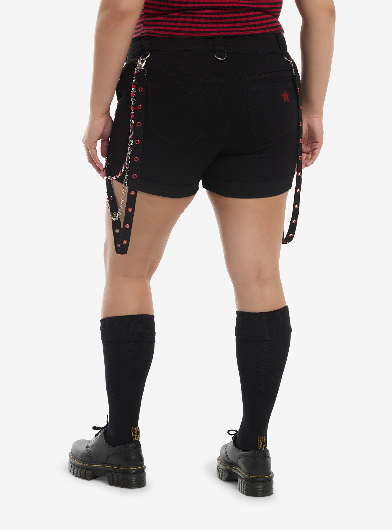 Social Collision Star Key Chain & Side Chains Suspender Shorts Plus Size, , hi-res