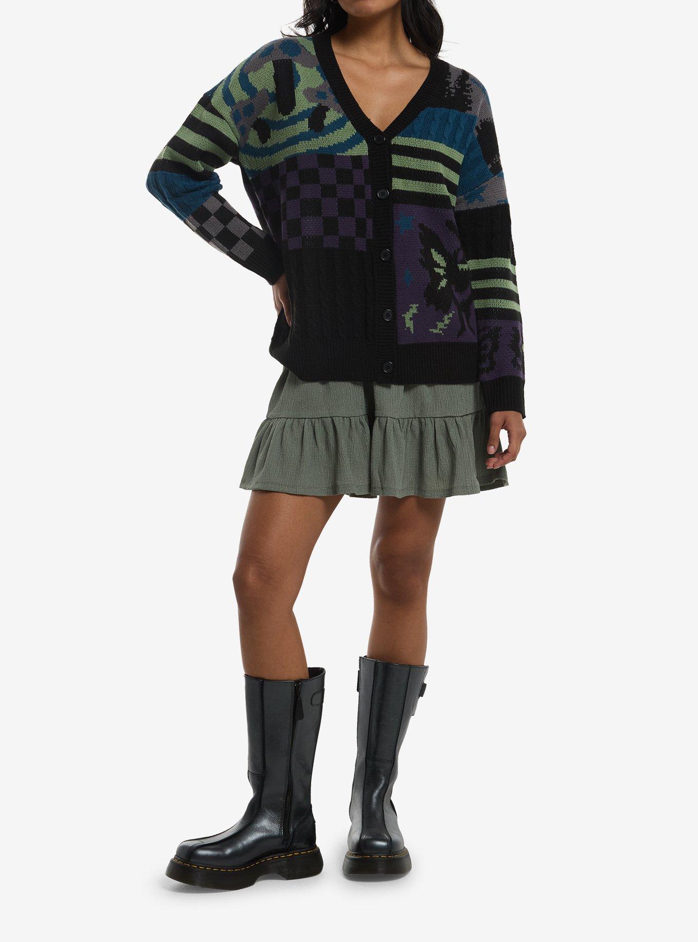 Thorn & Fable Mothman Grunge Patchwork Girls Cardigan, , hi-res