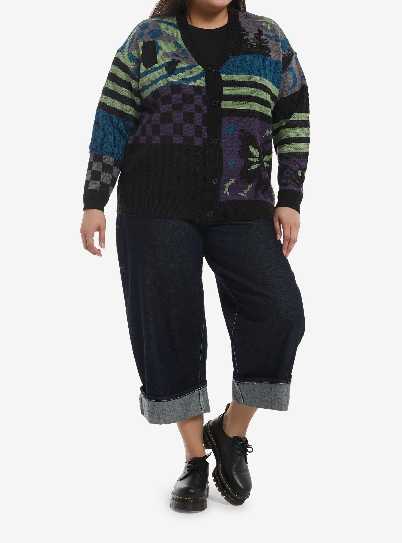 Thorn & Fable Moth Grunge Patchwork Girls Cardigan Plus Size, , hi-res