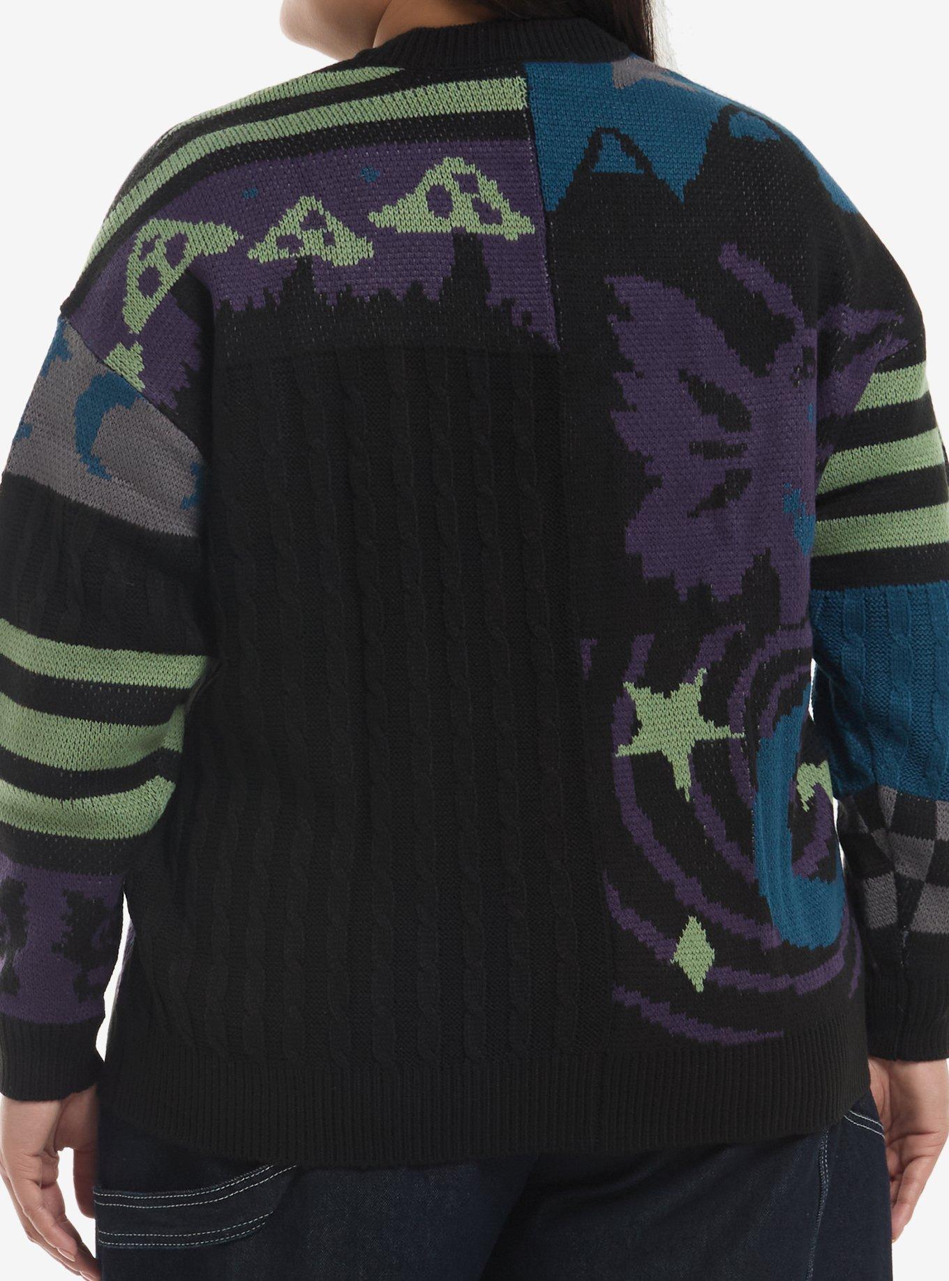 Thorn & Fable Moth Grunge Patchwork Girls Cardigan Plus Size, MULTI, alternate