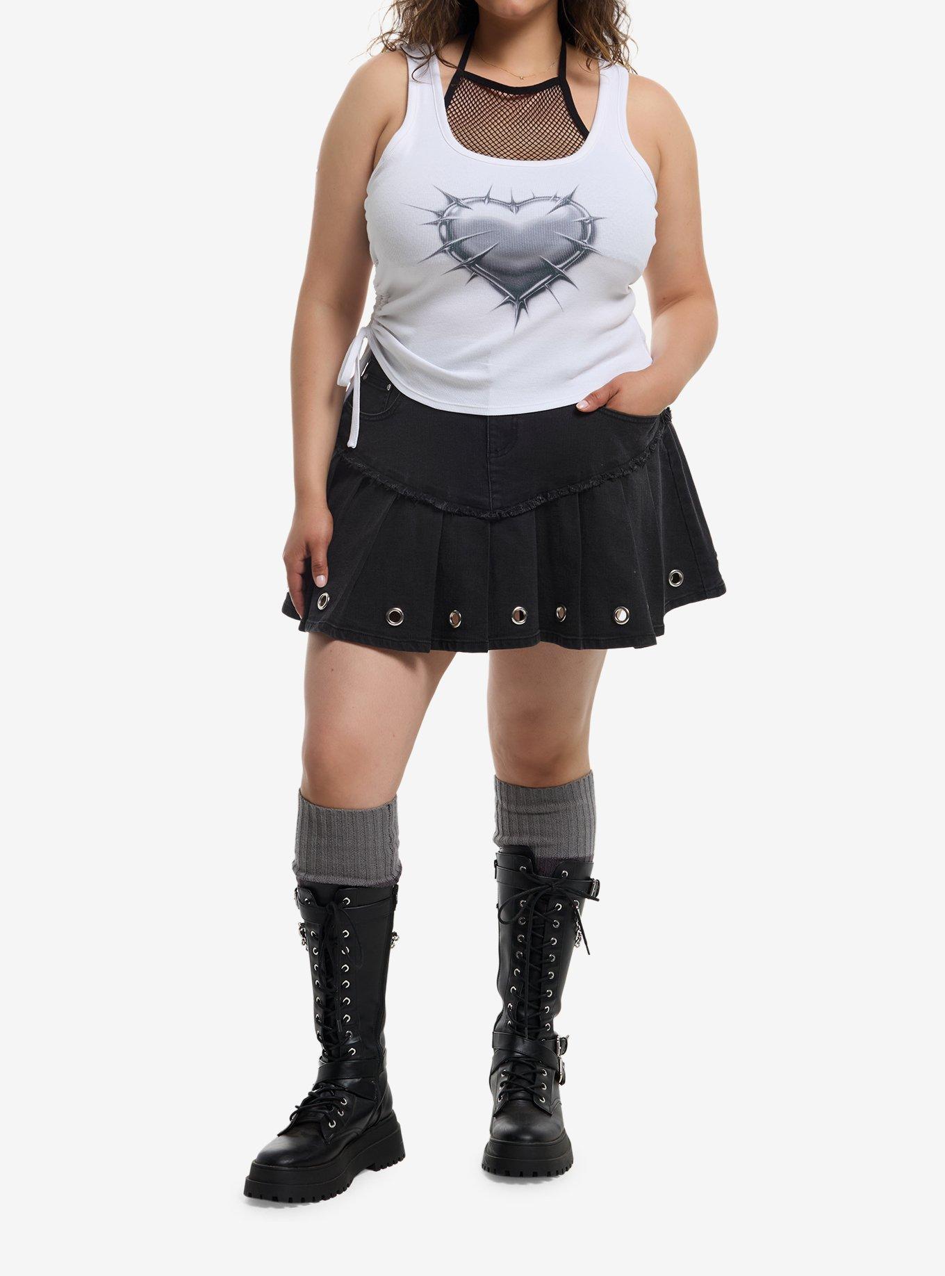 Social Collision Spiked Heart Ruched Girls Tank Top Plus Size, , hi-res