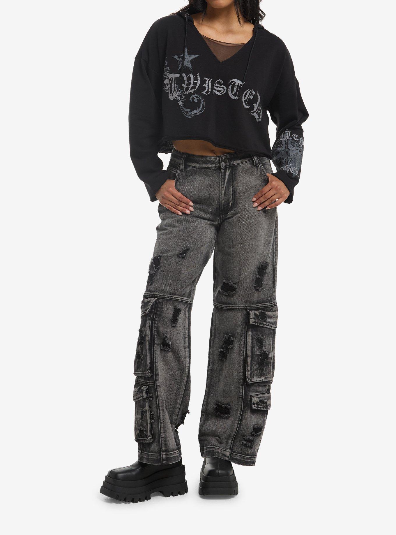 Social Collision Winged Skull Girls Crop Hoodie, MULTI, alternate