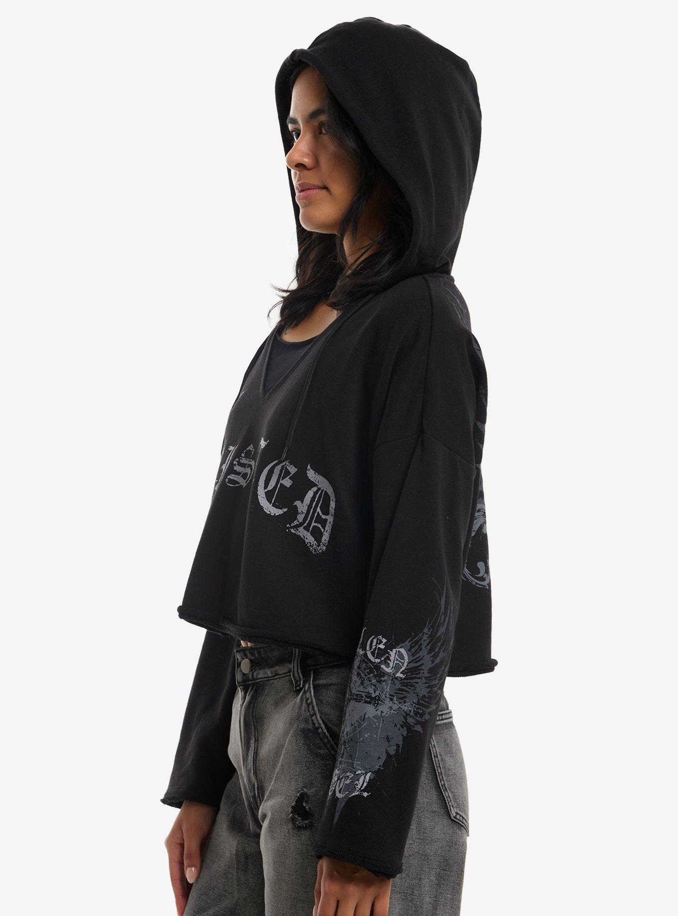 Social Collision Winged Skull Girls Crop Hoodie, MULTI, alternate