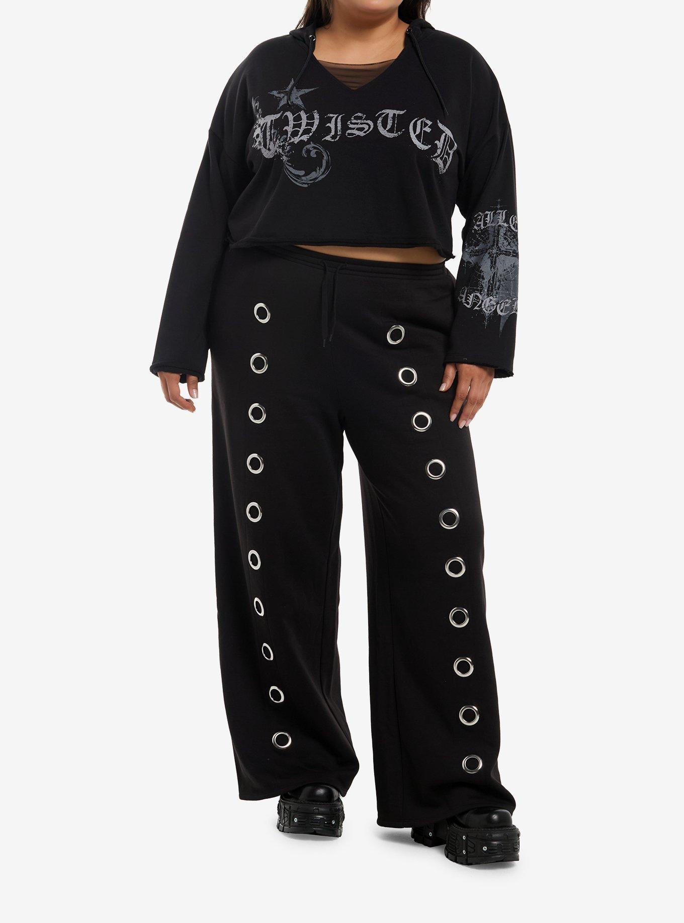 Social Collision Winged Skull Girls Crop Hoodie Plus Size, MULTI, alternate