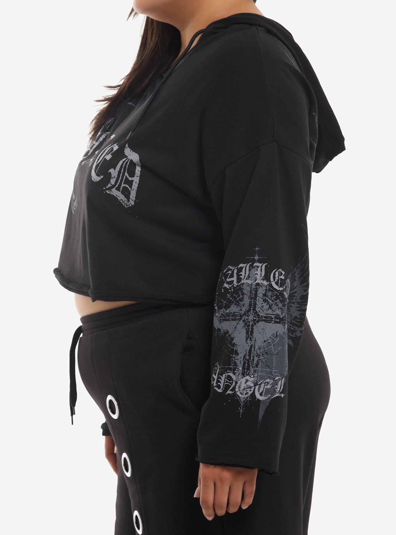 Social Collision Winged Skull Girls Crop Hoodie Plus Size, MULTI, alternate