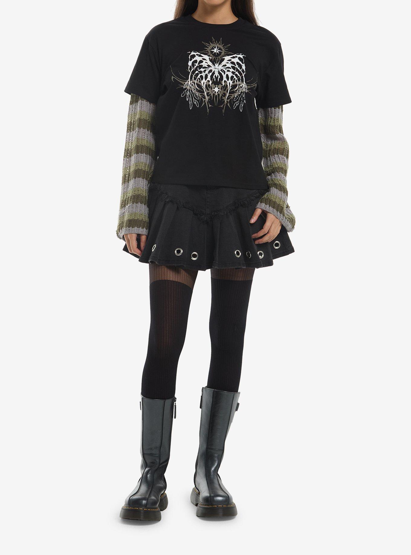 Thorn & Fable Tribal Moth Knit Sleeve Girls Twofer Top, , hi-res