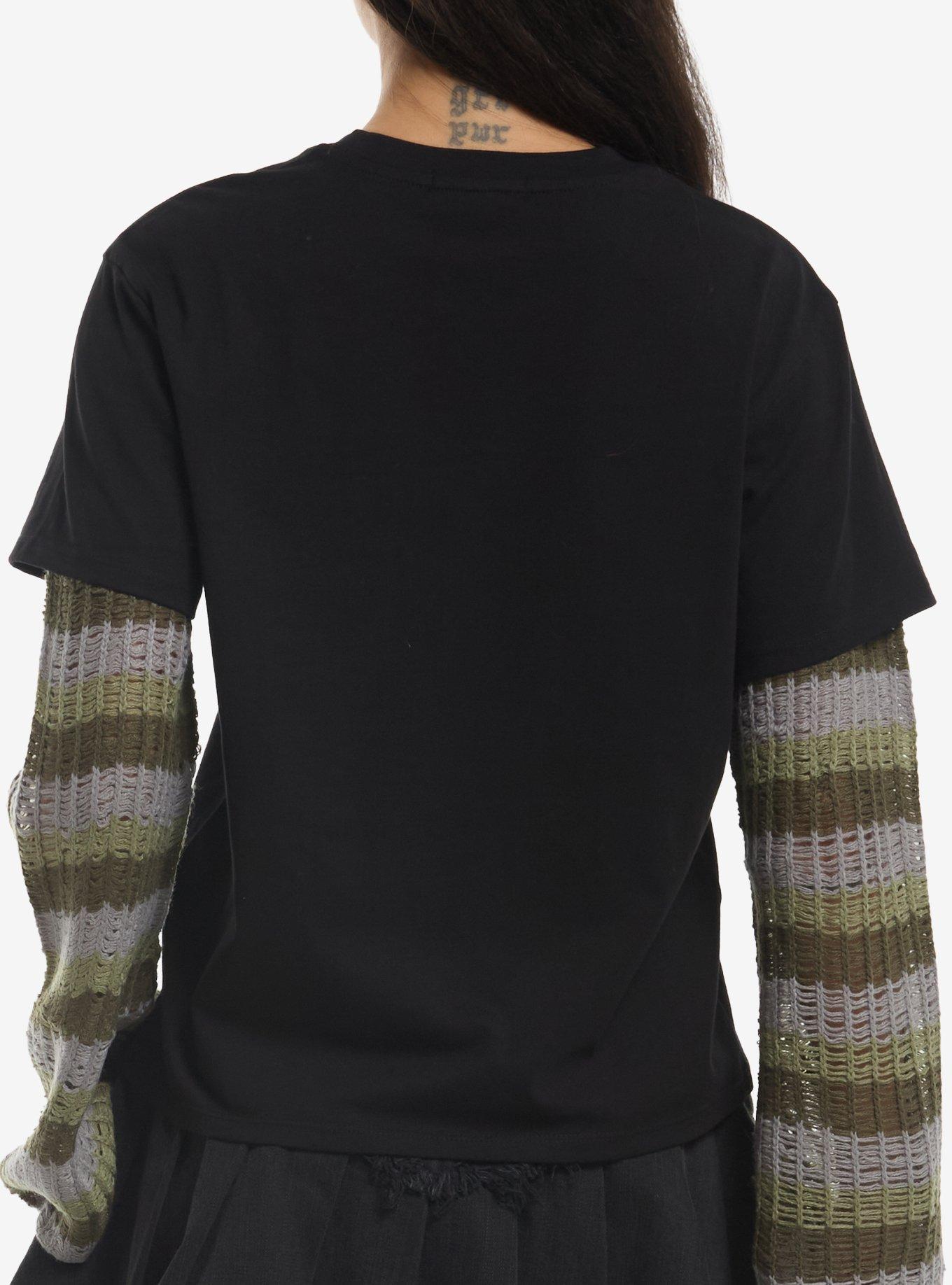 Thorn & Fable Tribal Moth Knit Sleeve Girls Twofer Top, MULTI, alternate