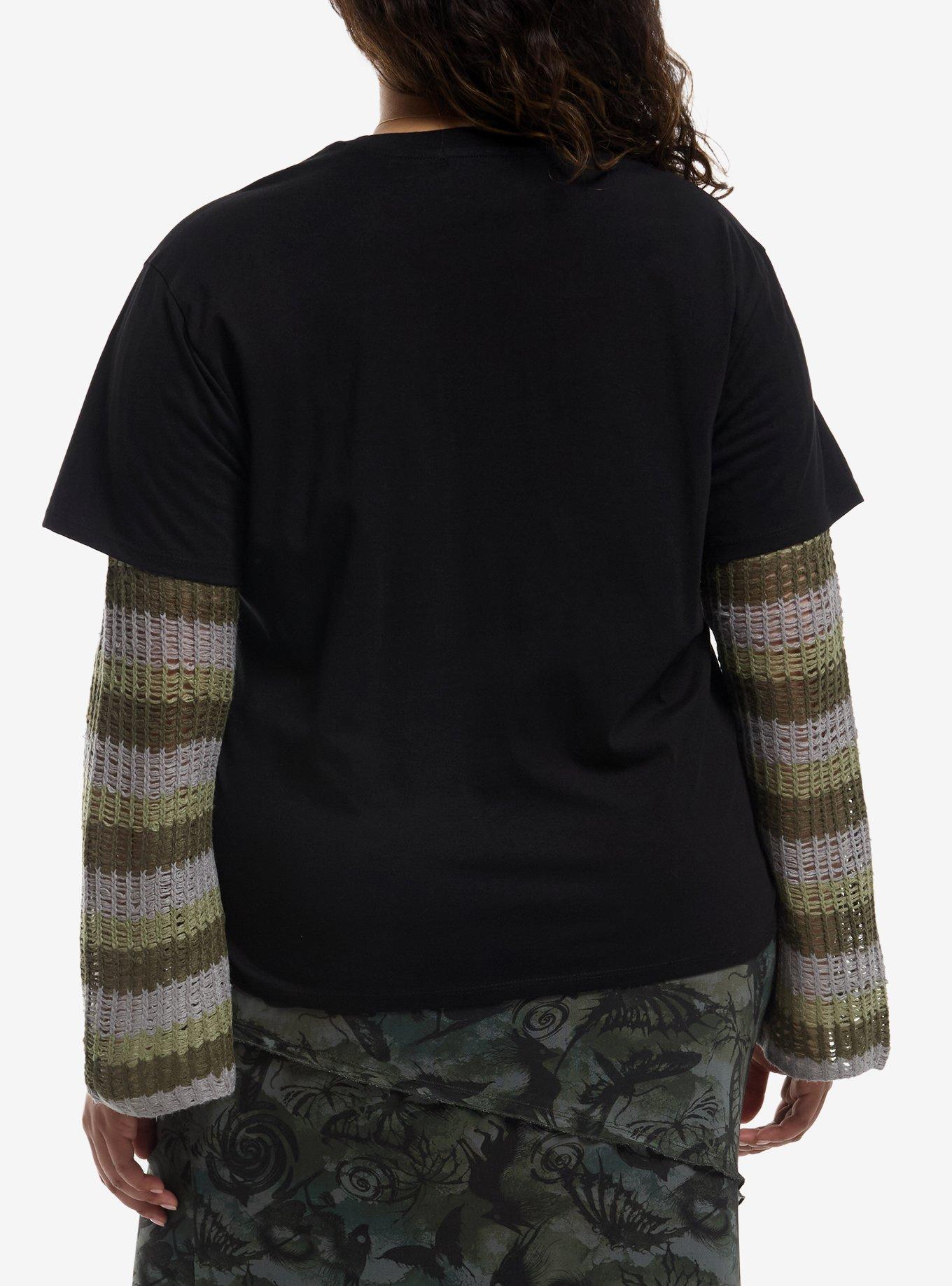 Thorn & Fable Tribal Moth Knit Sleeve Girls Twofer Top Plus Size, MULTI, alternate