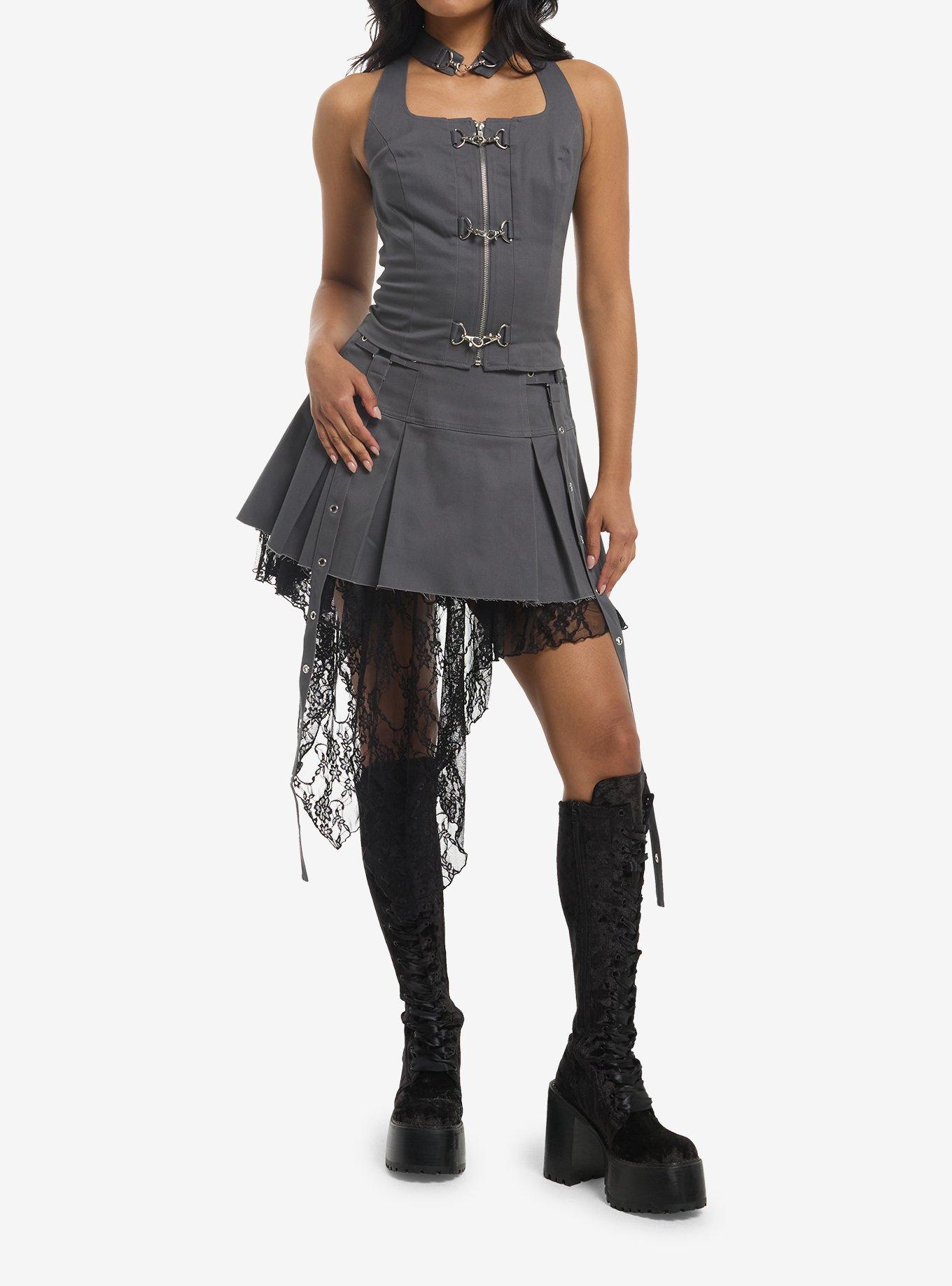 Social Collision Grey Zipper Cutout Girls Tank Top, , hi-res