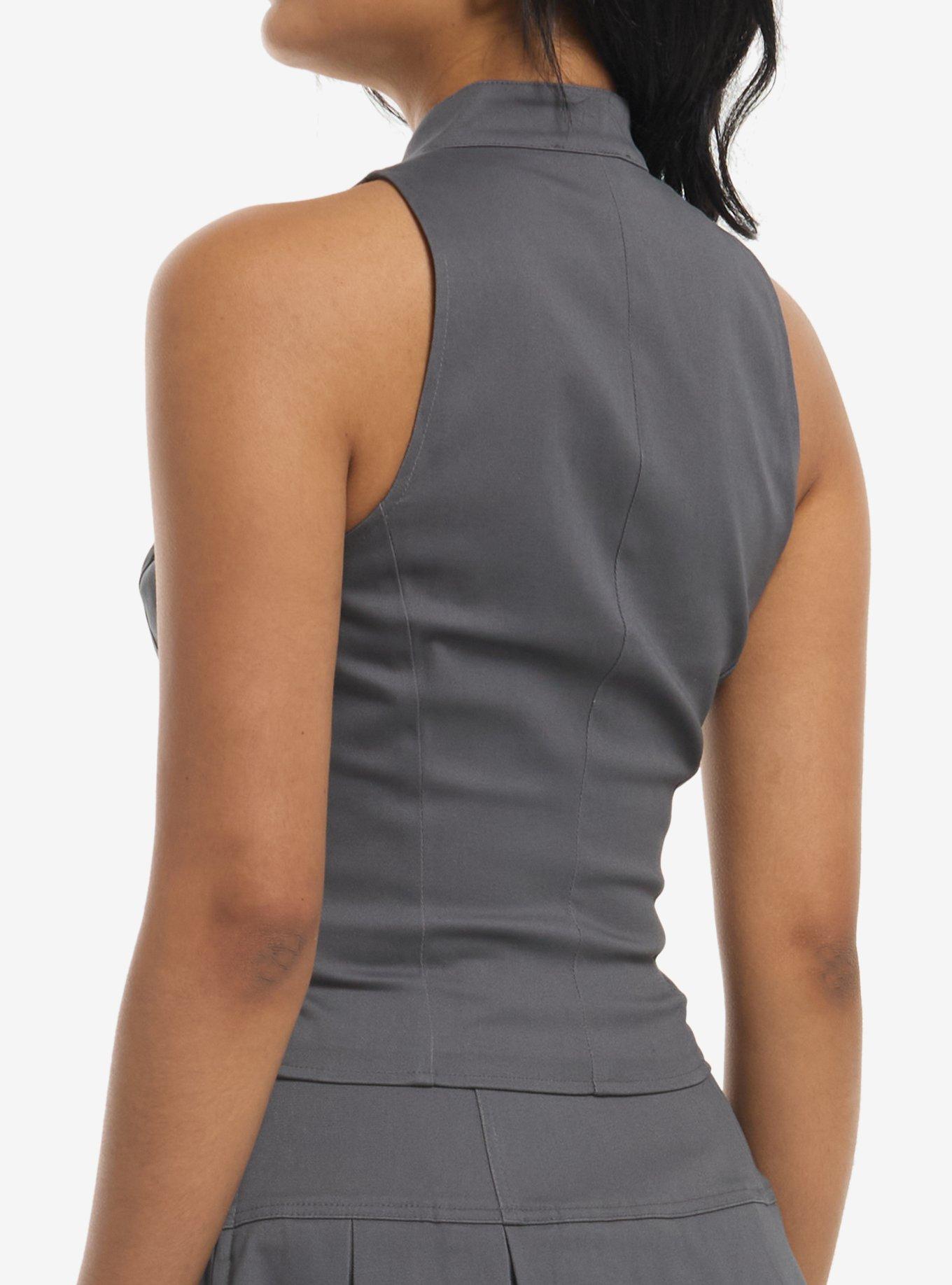 Social Collision Grey Zipper Cutout Girls Tank Top, MULTI, alternate